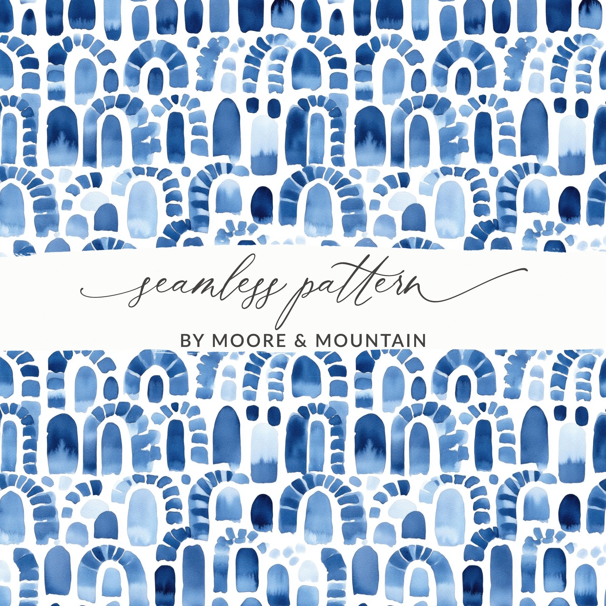 Blue Shibori Seamless Watercolor Geometric Pattern Digital Paper, Indigo Ink Texture, Printable Fabric Design, Modern Background - Moore and Mountain