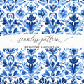 Blue Shibori Seamless Watercolor Geometric Pattern, Indigo Ink Design, Digital Paper, Fabric Print, Scrapbooking Paper - Moore and Mountain