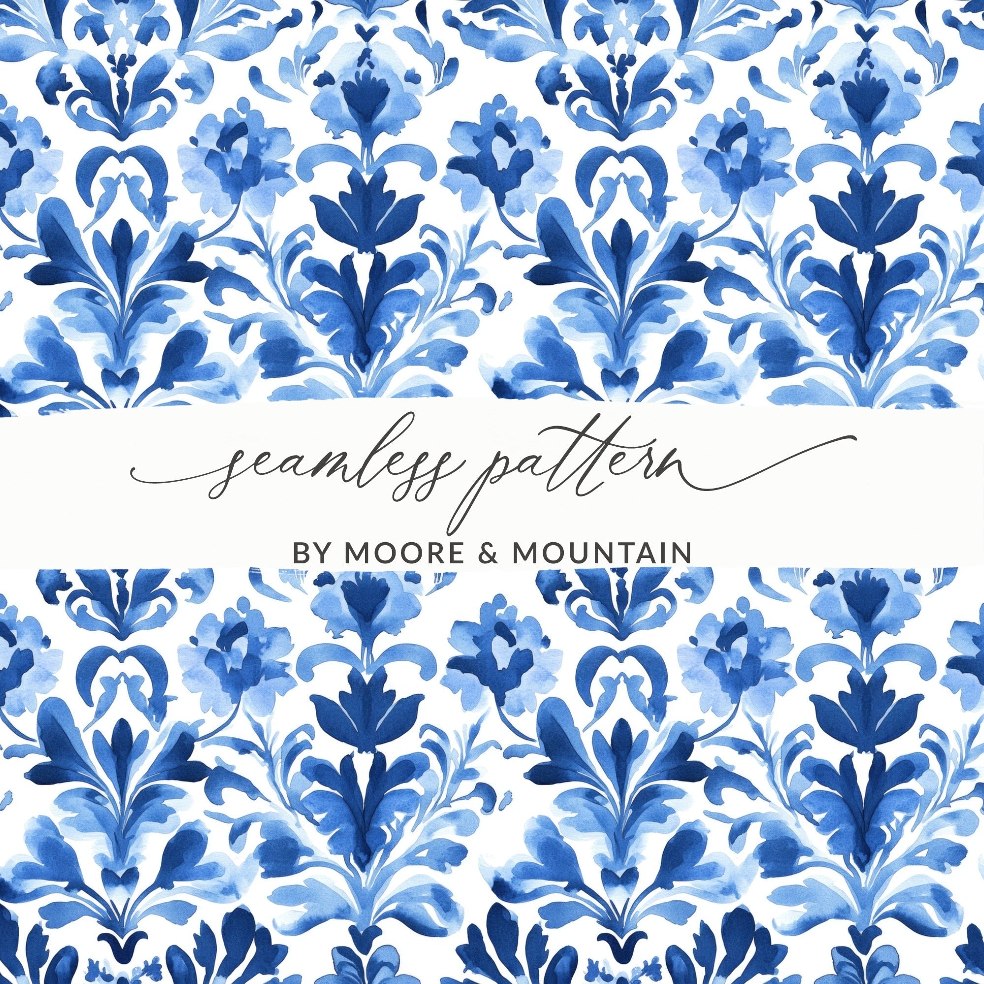 Blue Shibori Seamless Watercolor Geometric Pattern, Indigo Ink Design, Digital Paper, Fabric Print, Scrapbooking Paper - Moore and Mountain