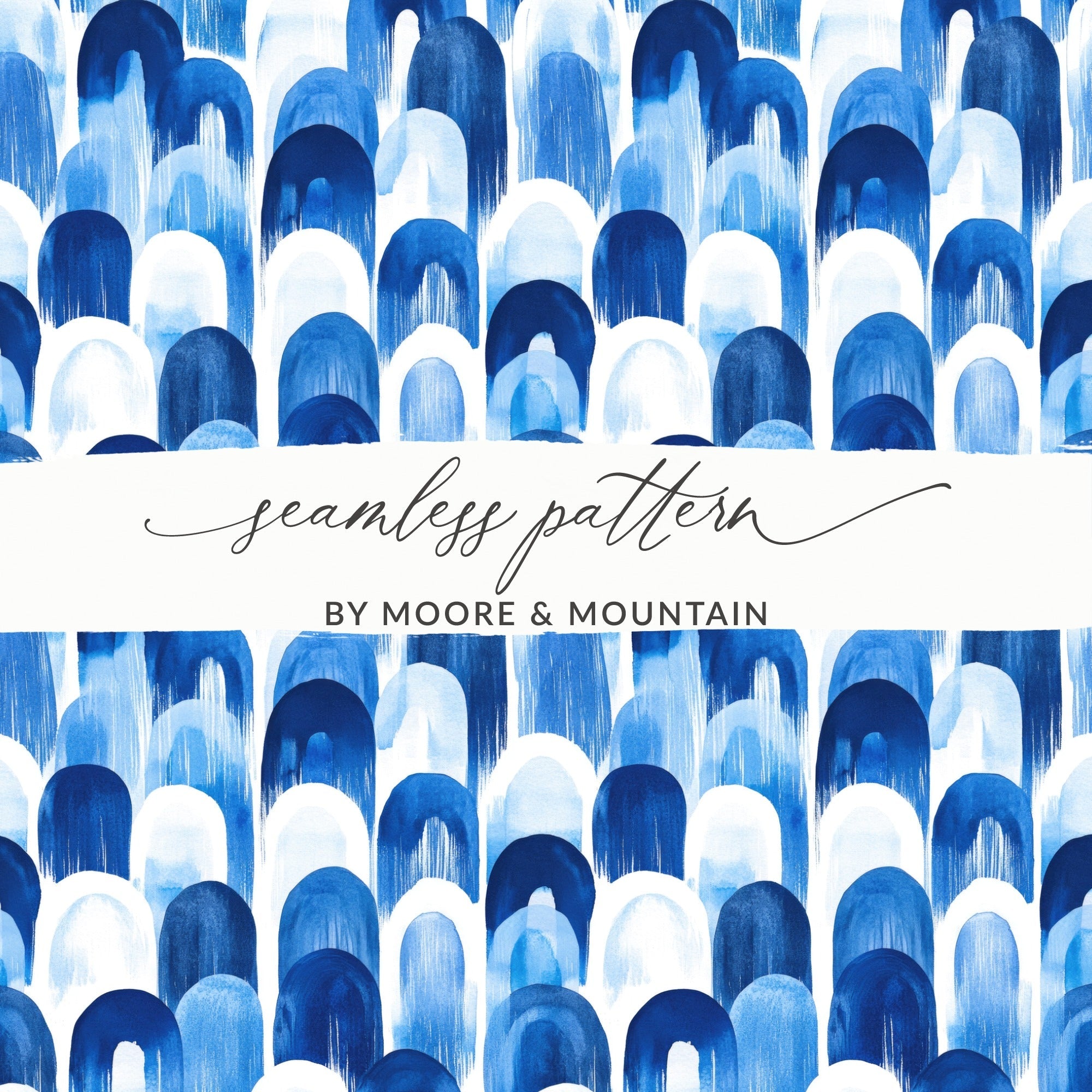 Blue Shibori Seamless Watercolor Geometric Pattern, Indigo Ink Digital Paper, Abstract Design, Textile Print, Scrapbooking, DIY Crafts - Moore and Mountain