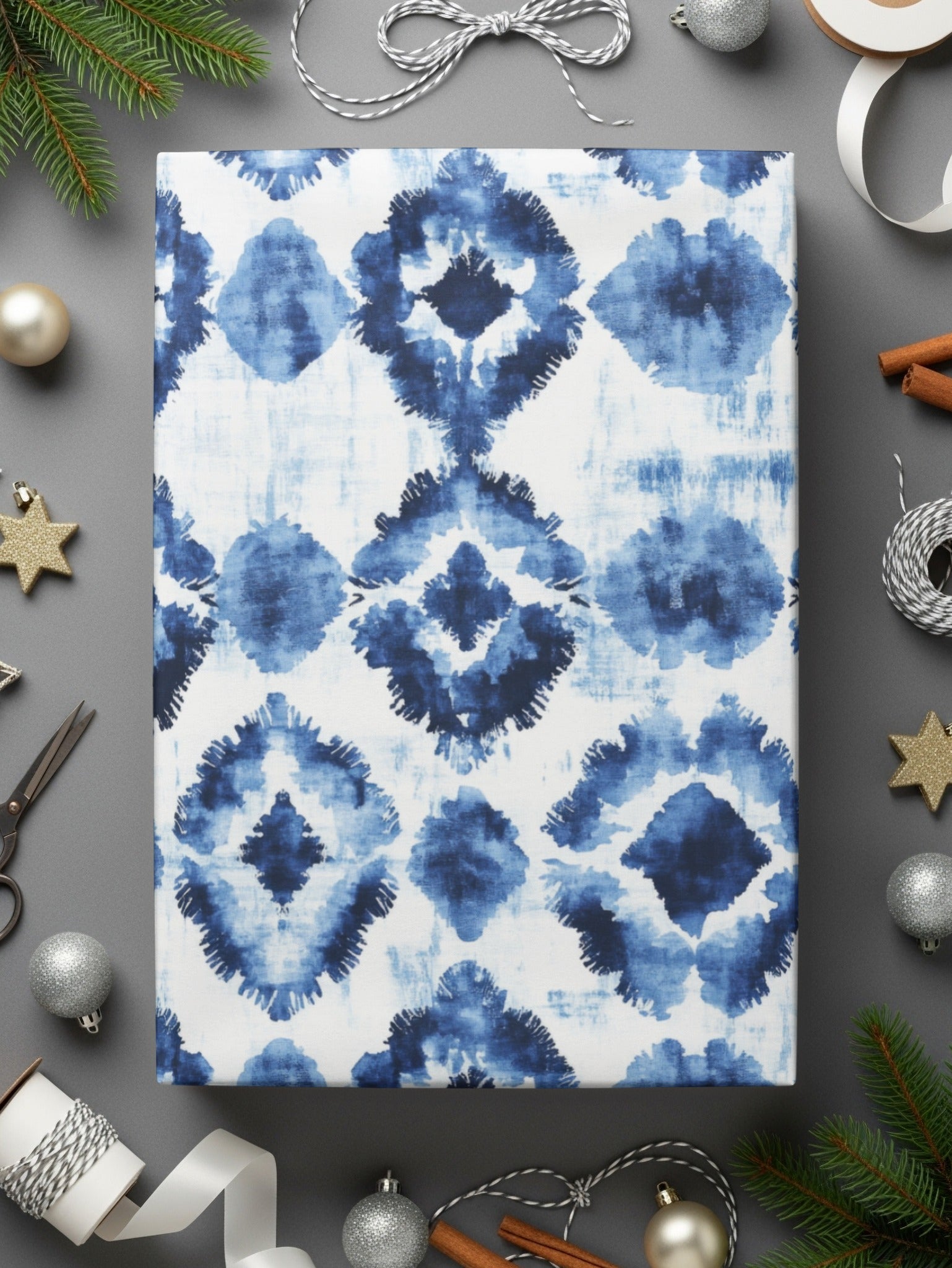 Blue Shibori Seamless Watercolor Geometric Pattern, Indigo Ink Digital Paper, Abstract Dyed Repeat Print, Modern Fabric Design - Moore and Mountain