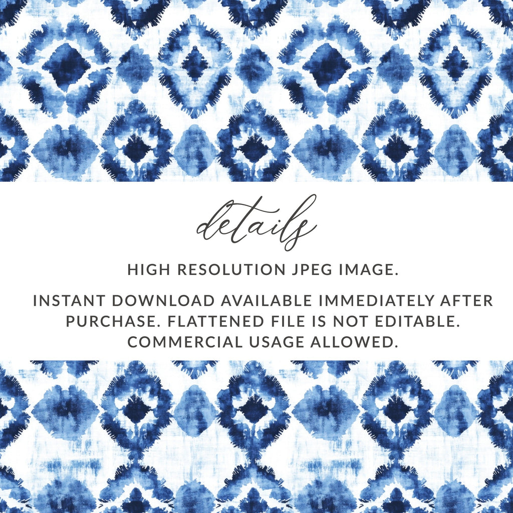 Blue Shibori Seamless Watercolor Geometric Pattern, Indigo Ink Digital Paper, Abstract Dyed Repeat Print, Modern Fabric Design - Moore and Mountain