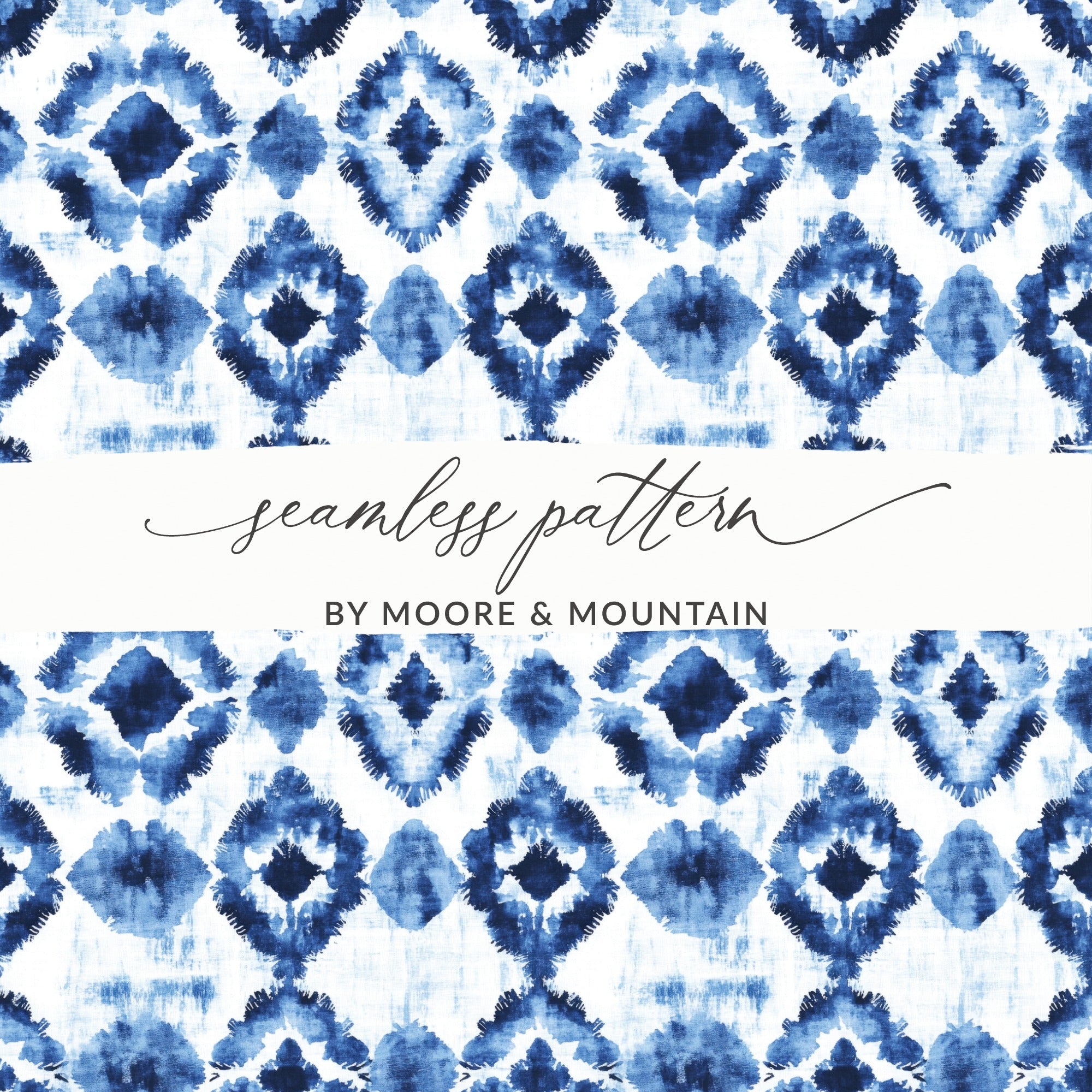 Blue Shibori Seamless Watercolor Geometric Pattern, Indigo Ink Digital Paper, Abstract Dyed Repeat Print, Modern Fabric Design - Moore and Mountain