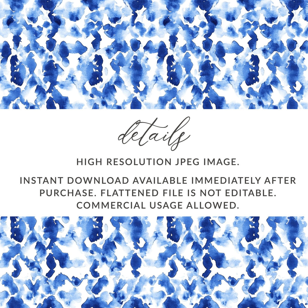 Blue Shibori Seamless Watercolor Geometric Pattern, Indigo Ink Digital Paper, Abstract Fabric Design, Textile Print, Background, DIY Craft - Moore and Mountain