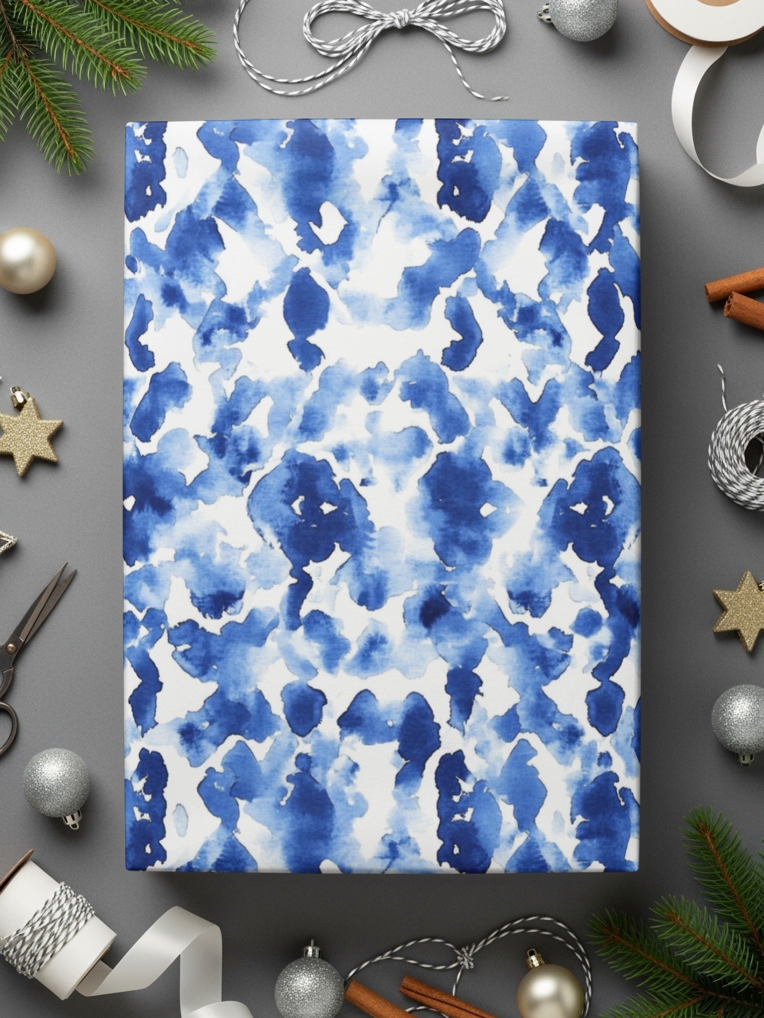 Blue Shibori Seamless Watercolor Geometric Pattern, Indigo Ink Digital Paper, Abstract Fabric Design, Textile Print, Background, DIY Craft - Moore and Mountain