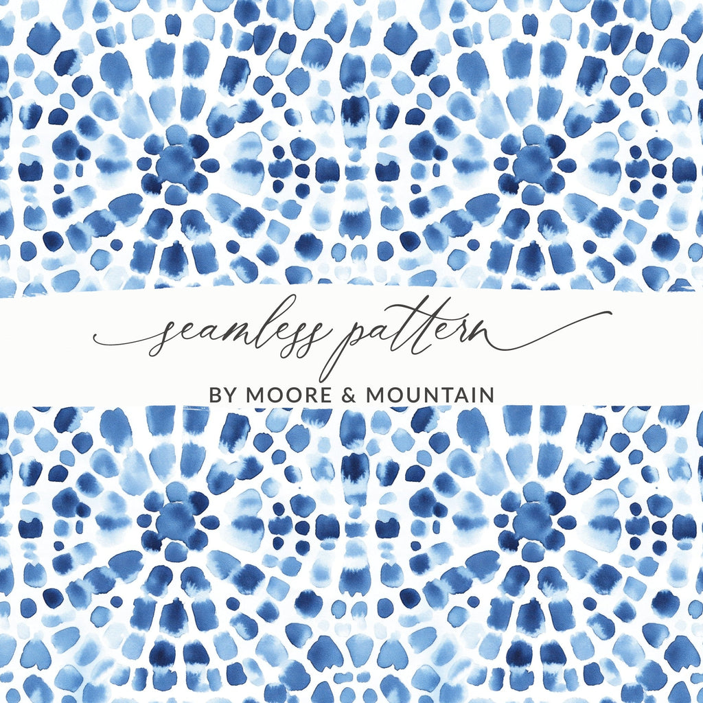 Blue Shibori Seamless Watercolor Geometric Pattern, Indigo Ink Digital Paper, Abstract Textile Design, Surface Pattern Design - Moore and Mountain