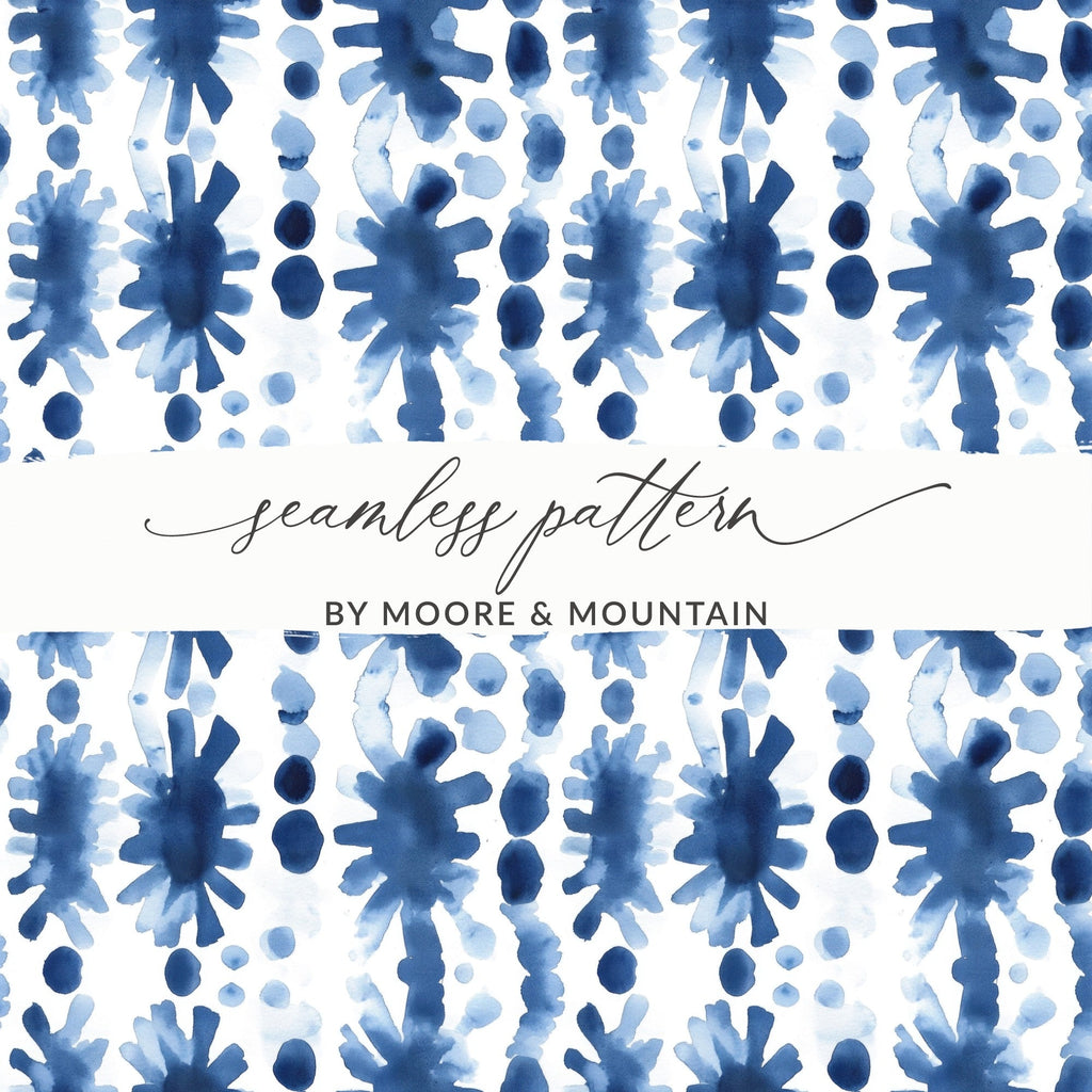 Blue Shibori Seamless Watercolor Geometric Pattern, Indigo Ink Digital Paper, Abstract Tileable Background, Modern Texture, Printable Fabric - Moore and Mountain
