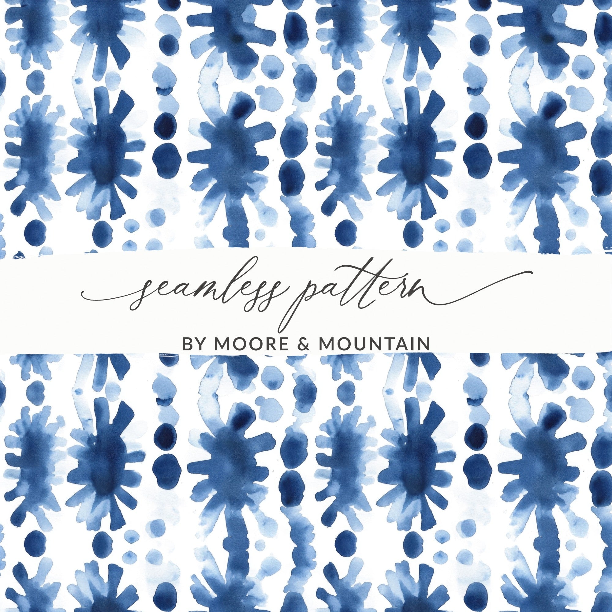 Blue Shibori Seamless Watercolor Geometric Pattern, Indigo Ink Digital Paper, Abstract Tileable Background, Modern Texture, Printable Fabric - Moore and Mountain