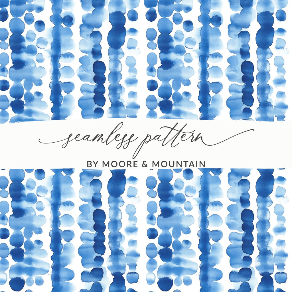 Blue Shibori Seamless Watercolor Geometric Pattern, Indigo Ink Digital Paper, Commercial Use Fabric Pattern Design, Scrapbook Paper - Moore and Mountain