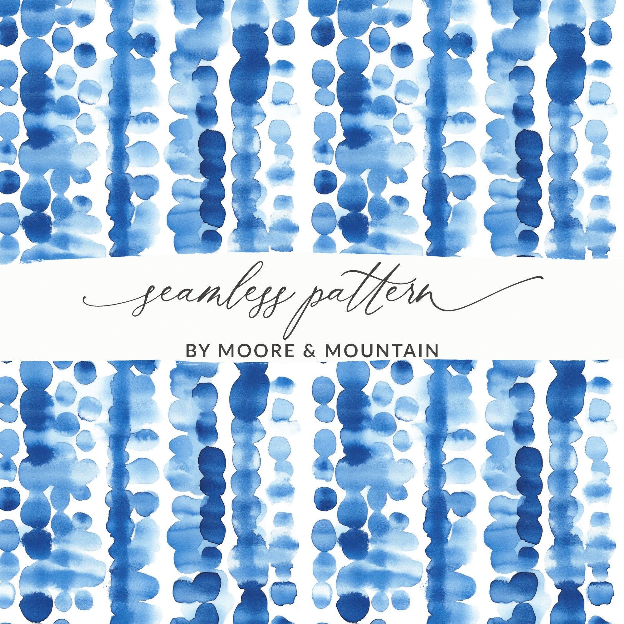 Blue Shibori Seamless Watercolor Geometric Pattern, Indigo Ink Digital Paper, Commercial Use Fabric Pattern Design, Scrapbook Paper - Moore and Mountain