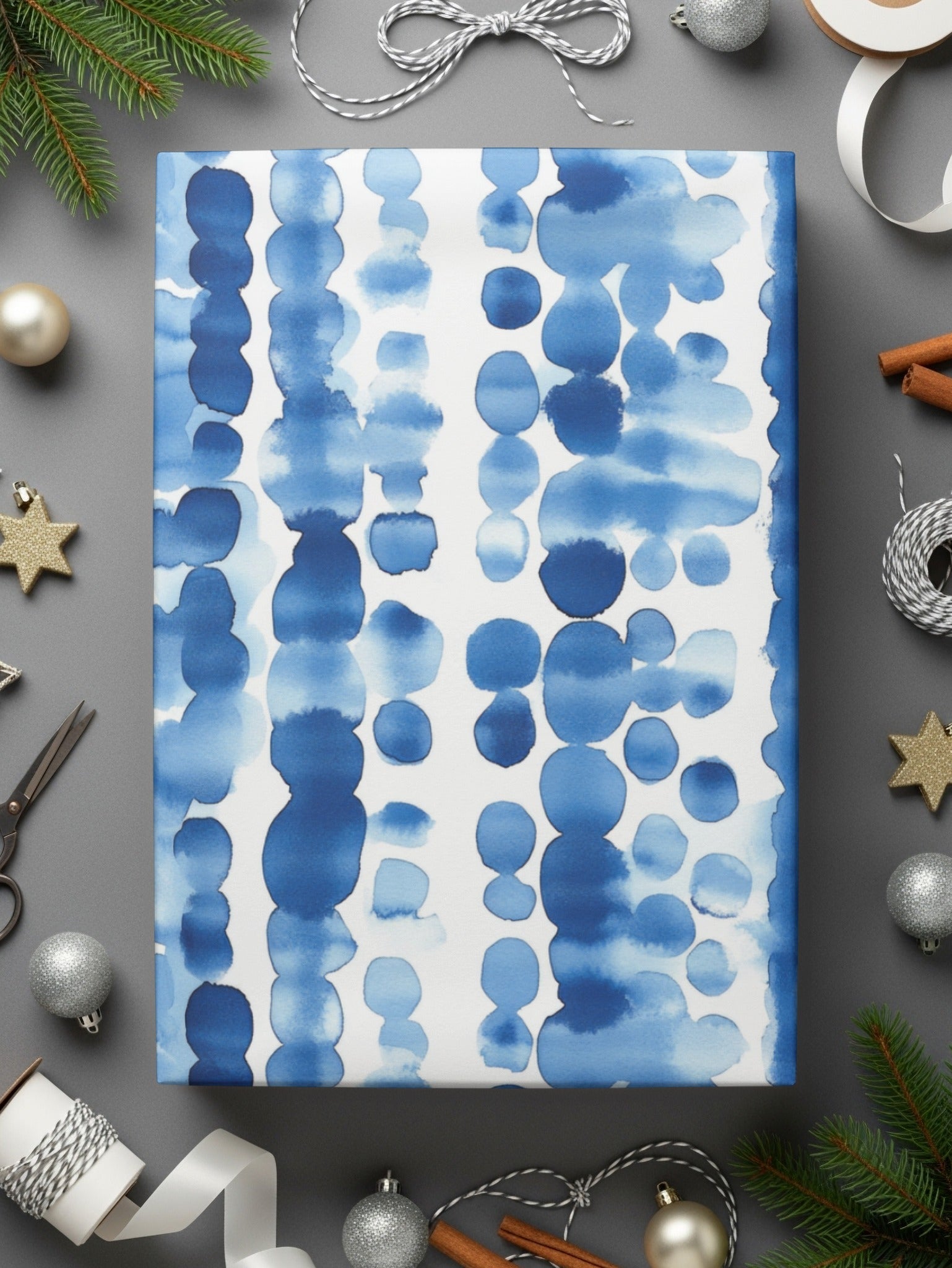 Blue Shibori Seamless Watercolor Geometric Pattern, Indigo Ink Digital Paper, Commercial Use Fabric Pattern Design, Scrapbook Paper - Moore and Mountain