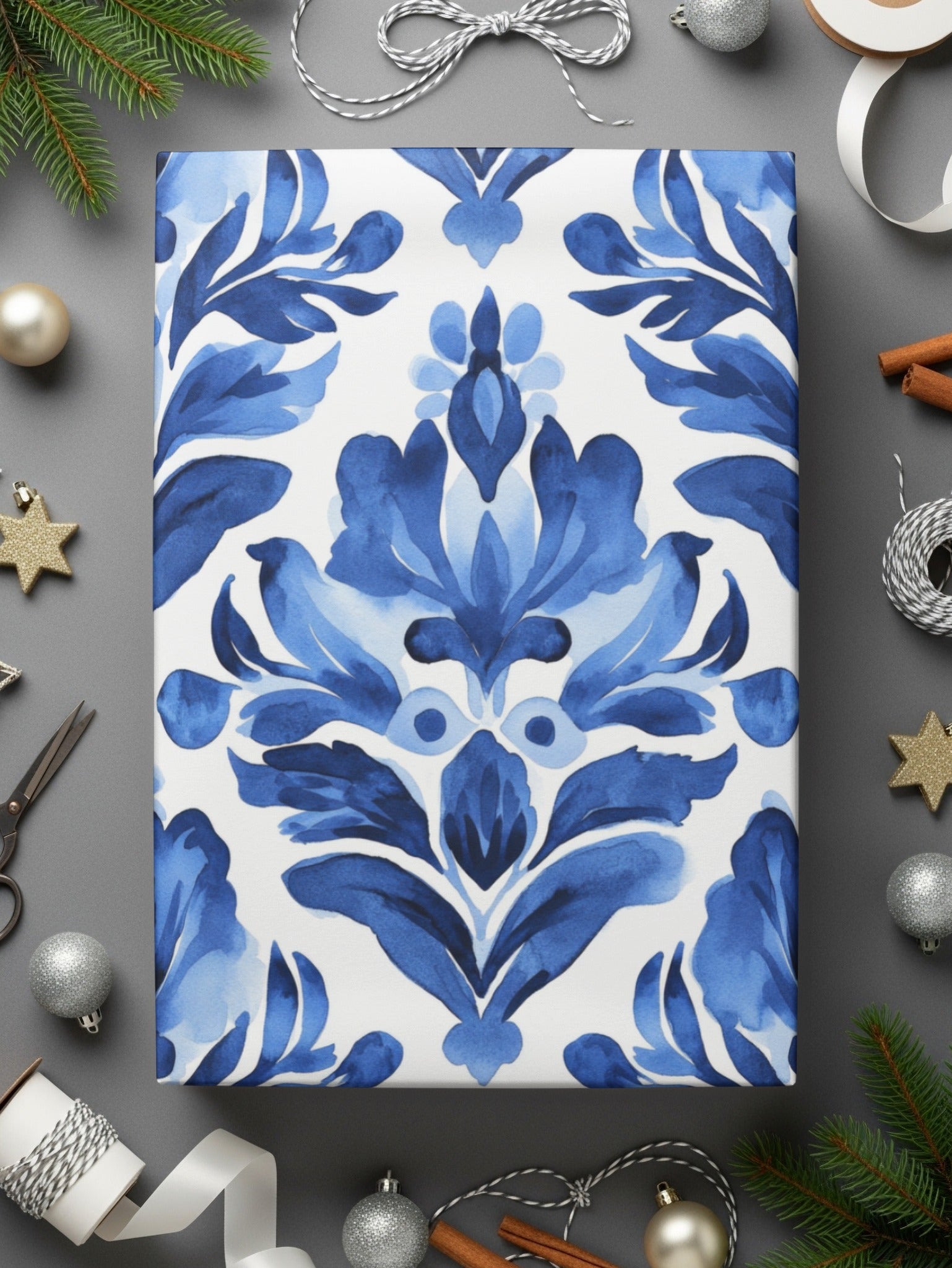 Blue Shibori Seamless Watercolor Geometric Pattern, Indigo Ink Digital Paper, Fabric Design, Scrapbooking Paper, Printable Pattern - Moore and Mountain