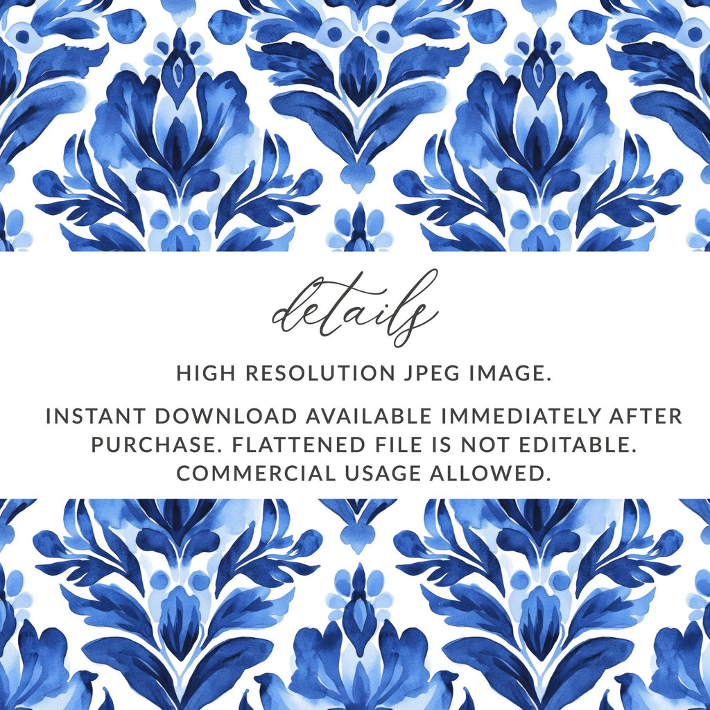 Blue Shibori Seamless Watercolor Geometric Pattern, Indigo Ink Digital Paper, Fabric Design, Scrapbooking Paper, Printable Pattern - Moore and Mountain