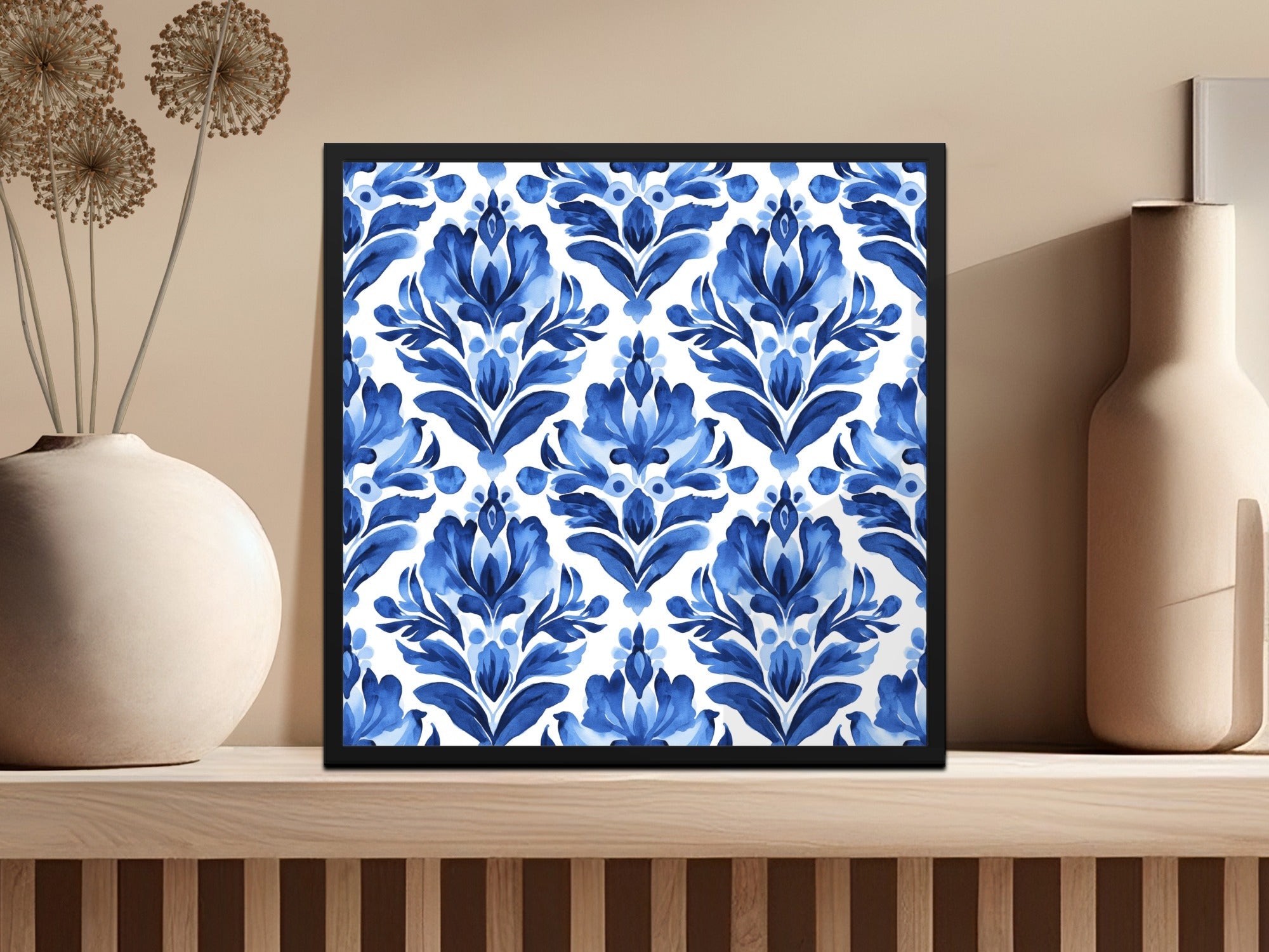 Blue Shibori Seamless Watercolor Geometric Pattern, Indigo Ink Digital Paper, Fabric Design, Scrapbooking Paper, Printable Pattern - Moore and Mountain