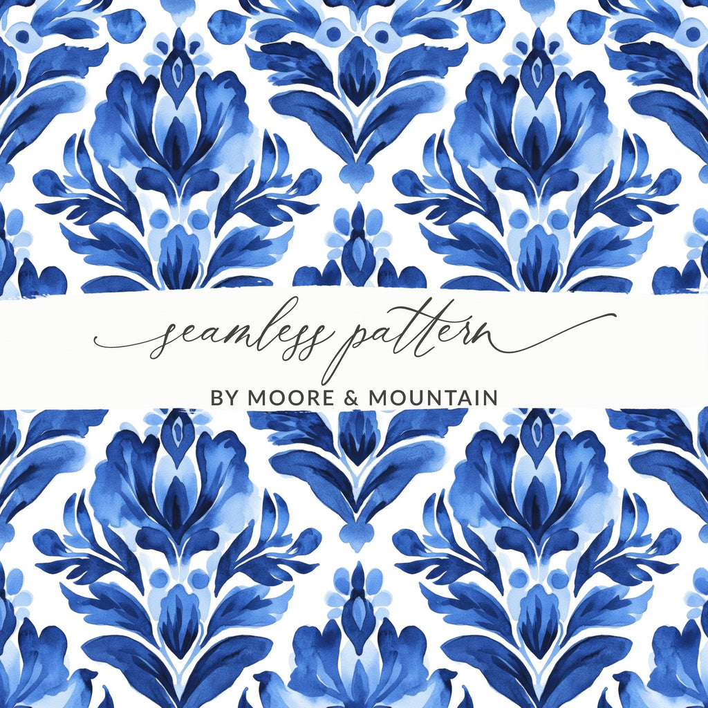 Blue Shibori Seamless Watercolor Geometric Pattern, Indigo Ink Digital Paper, Fabric Design, Scrapbooking Paper, Printable Pattern - Moore and Mountain