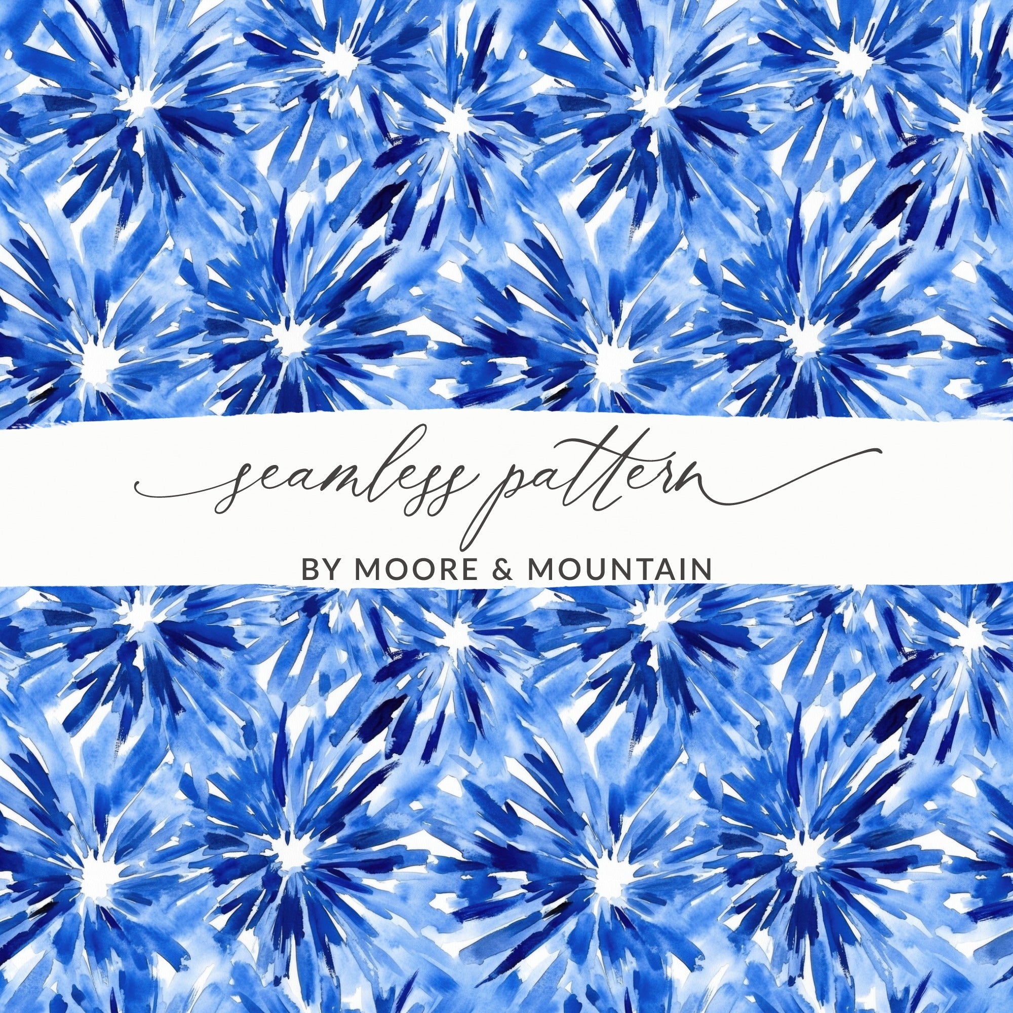 Blue Shibori Seamless Watercolor Geometric Pattern, Indigo Ink Digital Paper, Modern Abstract Design, Textile Print, Scrapbooking Paper - Moore and Mountain