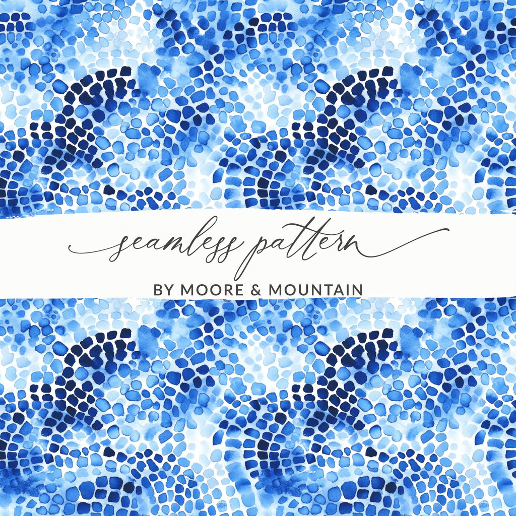 Blue Shibori Seamless Watercolor Geometric Pattern, Indigo Ink Digital Paper, Modern Abstract Tile Design, Repeatable Fabric Print - Moore and Mountain