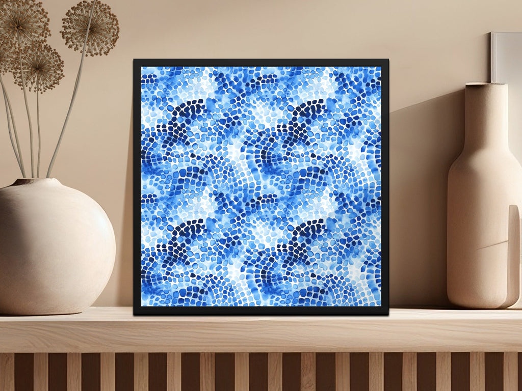 Blue Shibori Seamless Watercolor Geometric Pattern, Indigo Ink Digital Paper, Modern Abstract Tile Design, Repeatable Fabric Print - Moore and Mountain