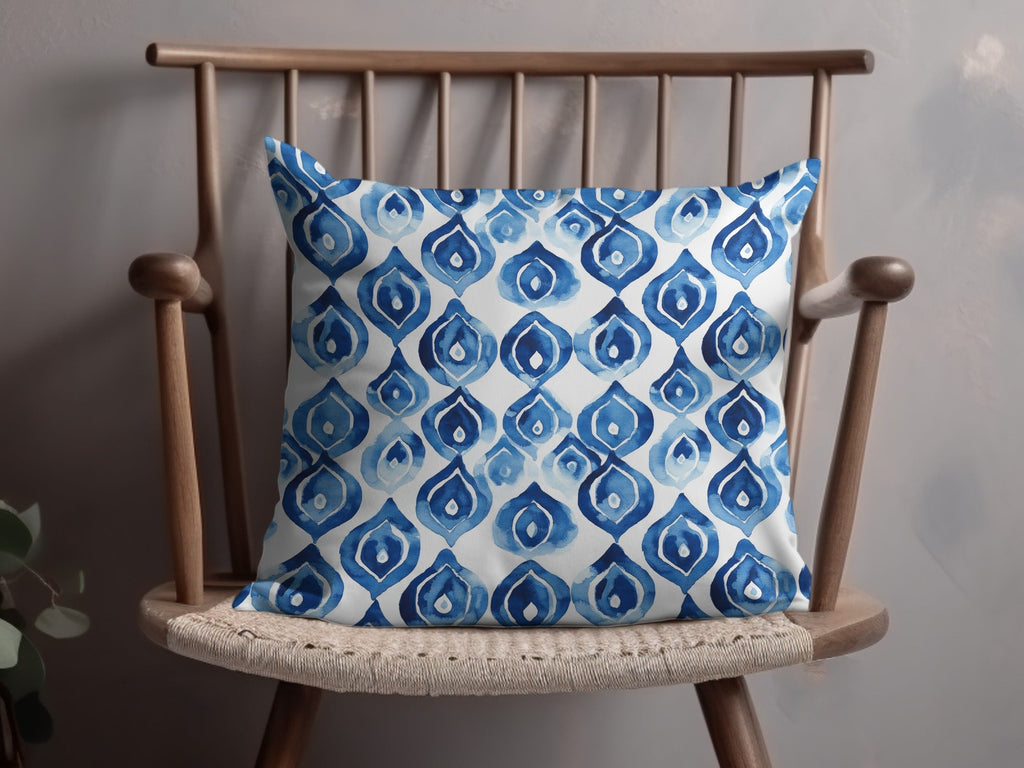 Blue Shibori Seamless Watercolor Geometric Pattern, Indigo Ink Digital Paper, Modern Blue Pattern Design, Printable Fabric Pattern - Moore and Mountain