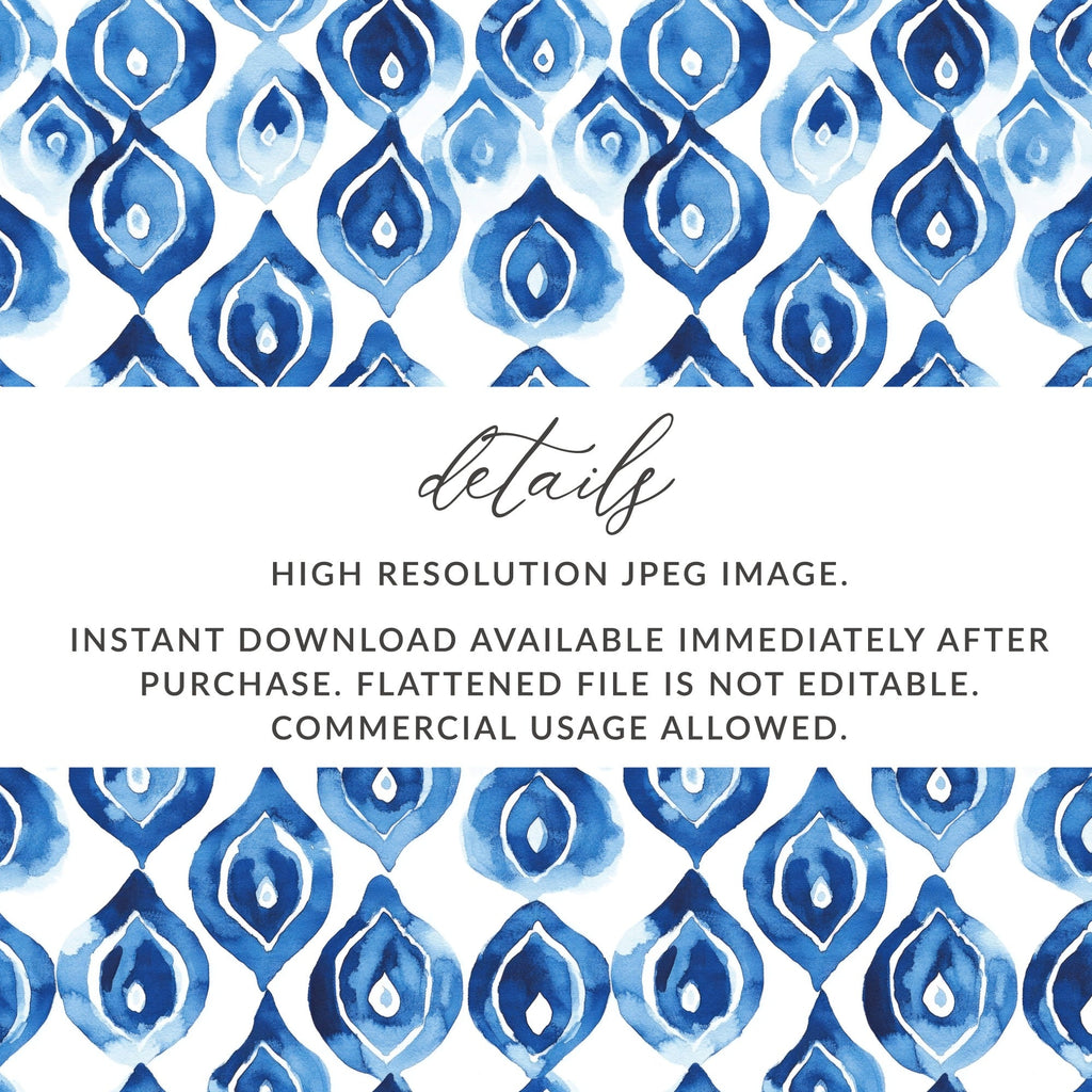 Blue Shibori Seamless Watercolor Geometric Pattern, Indigo Ink Digital Paper, Modern Blue Pattern Design, Printable Fabric Pattern - Moore and Mountain