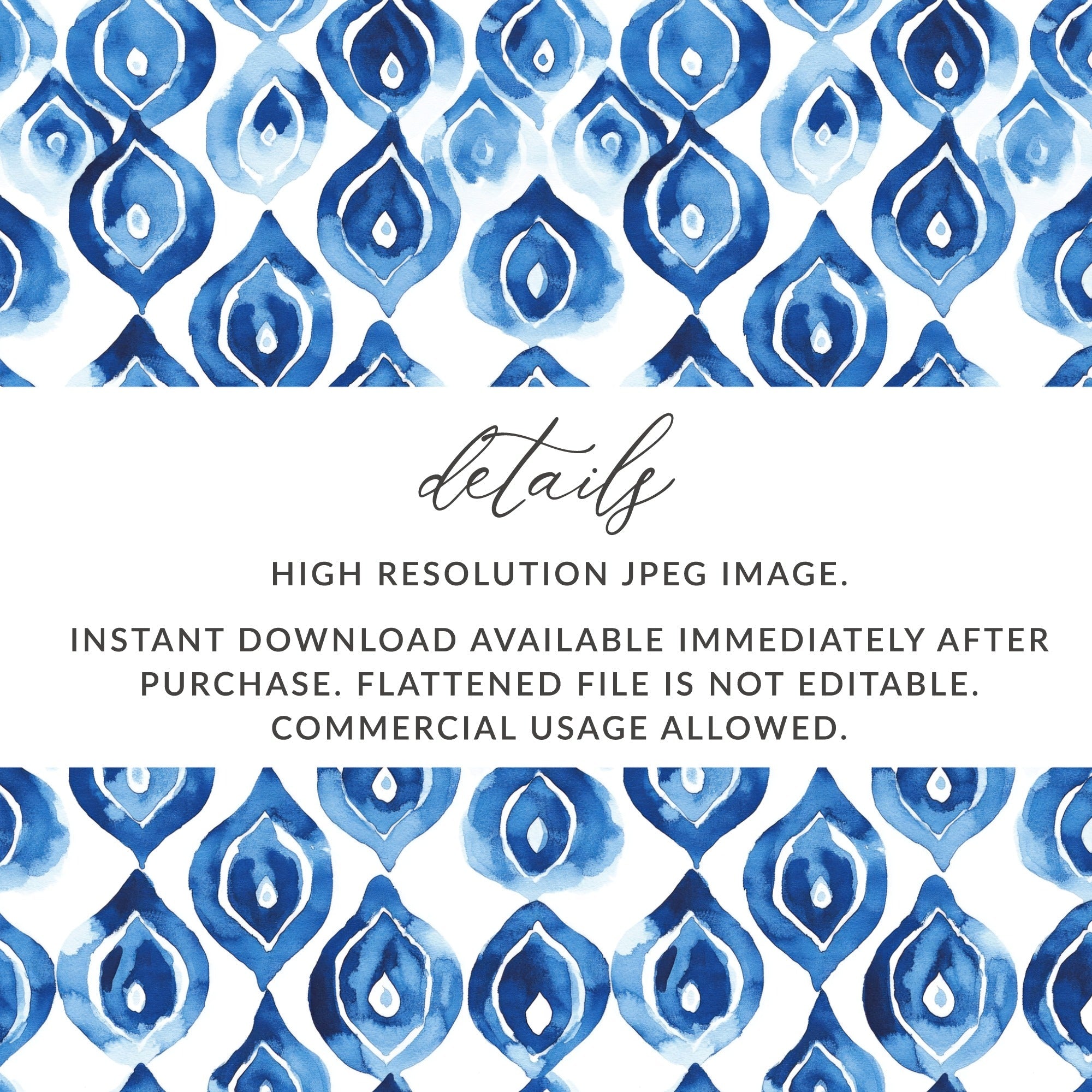 Blue Shibori Seamless Watercolor Geometric Pattern, Indigo Ink Digital Paper, Modern Blue Pattern Design, Printable Fabric Pattern - Moore and Mountain