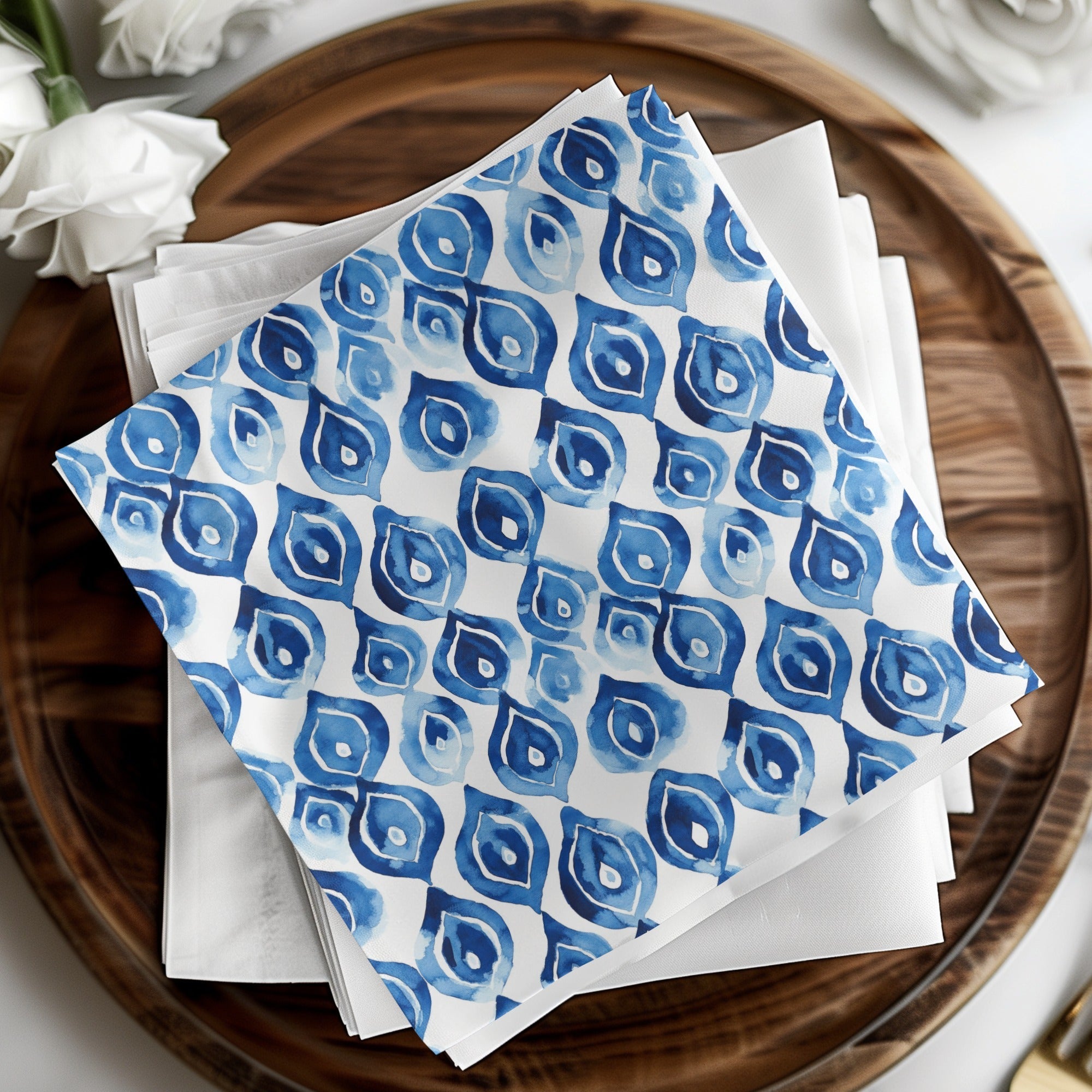 Blue Shibori Seamless Watercolor Geometric Pattern, Indigo Ink Digital Paper, Modern Blue Pattern Design, Printable Fabric Pattern - Moore and Mountain