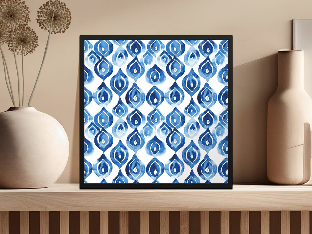 Blue Shibori Seamless Watercolor Geometric Pattern, Indigo Ink Digital Paper, Modern Blue Pattern Design, Printable Fabric Pattern - Moore and Mountain