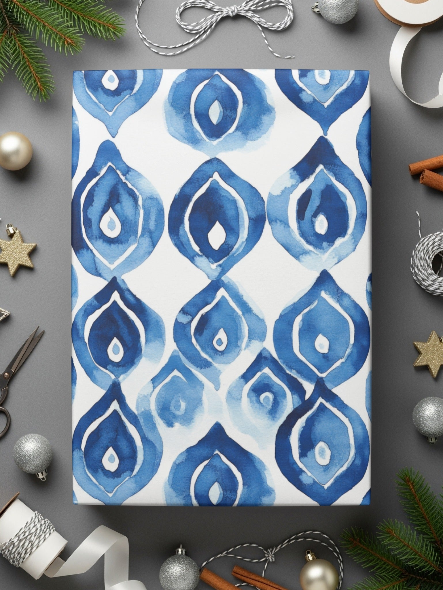 Blue Shibori Seamless Watercolor Geometric Pattern, Indigo Ink Digital Paper, Modern Blue Pattern Design, Printable Fabric Pattern - Moore and Mountain