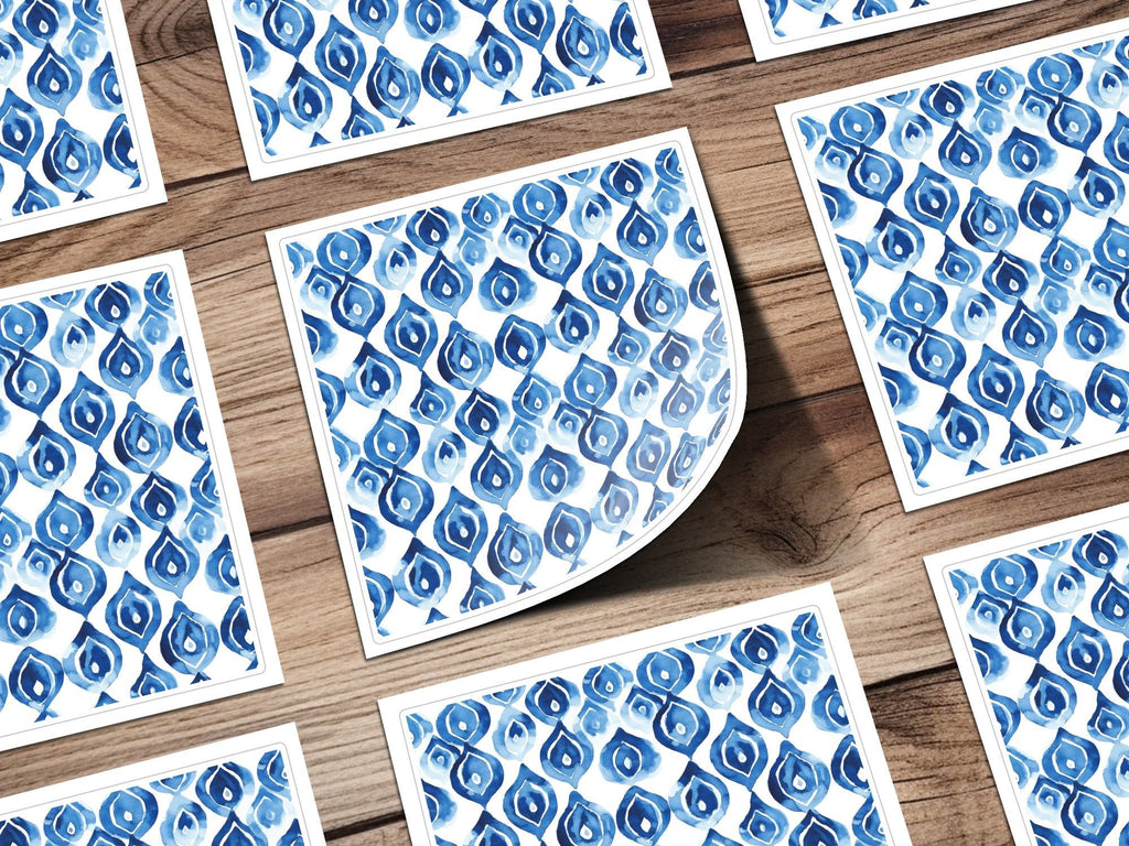 Blue Shibori Seamless Watercolor Geometric Pattern, Indigo Ink Digital Paper, Modern Blue Pattern Design, Printable Fabric Pattern - Moore and Mountain