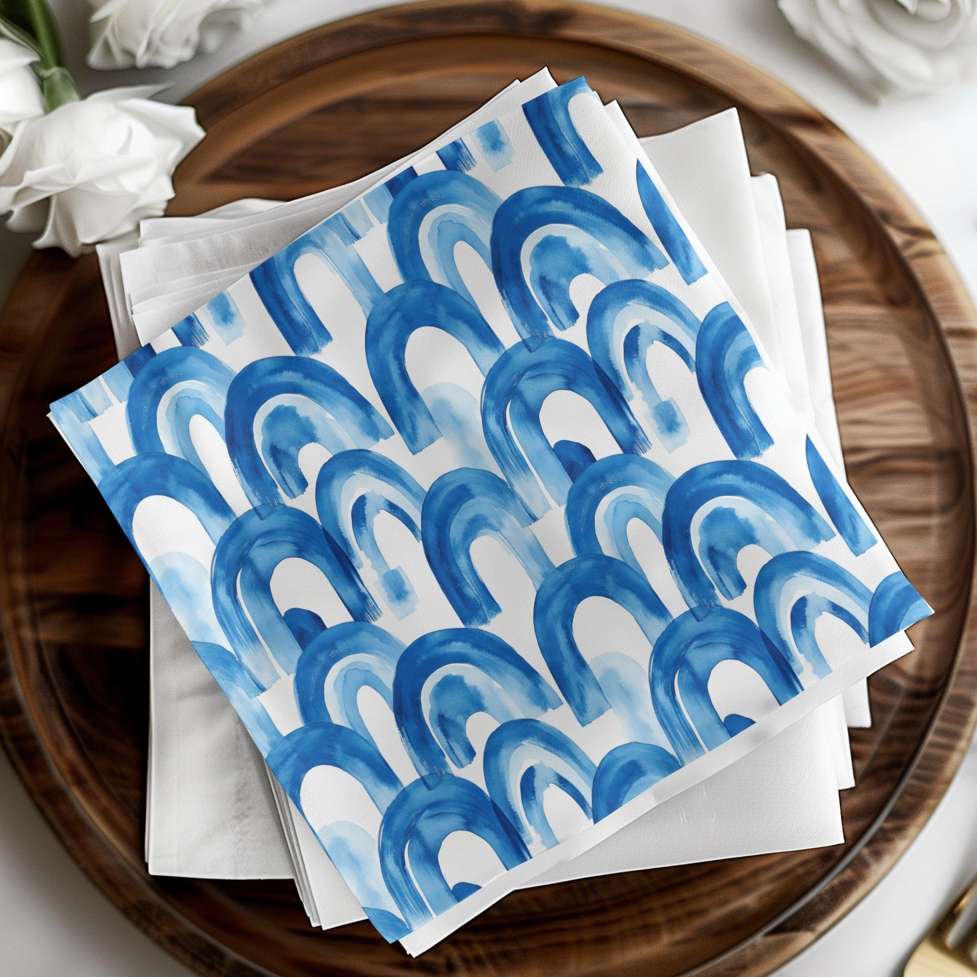 Blue Shibori Seamless Watercolor Geometric Pattern, Indigo Ink Digital Paper, Navy Arches Repeat Pattern, Scrapbook Paper, Fabric Design - Moore and Mountain