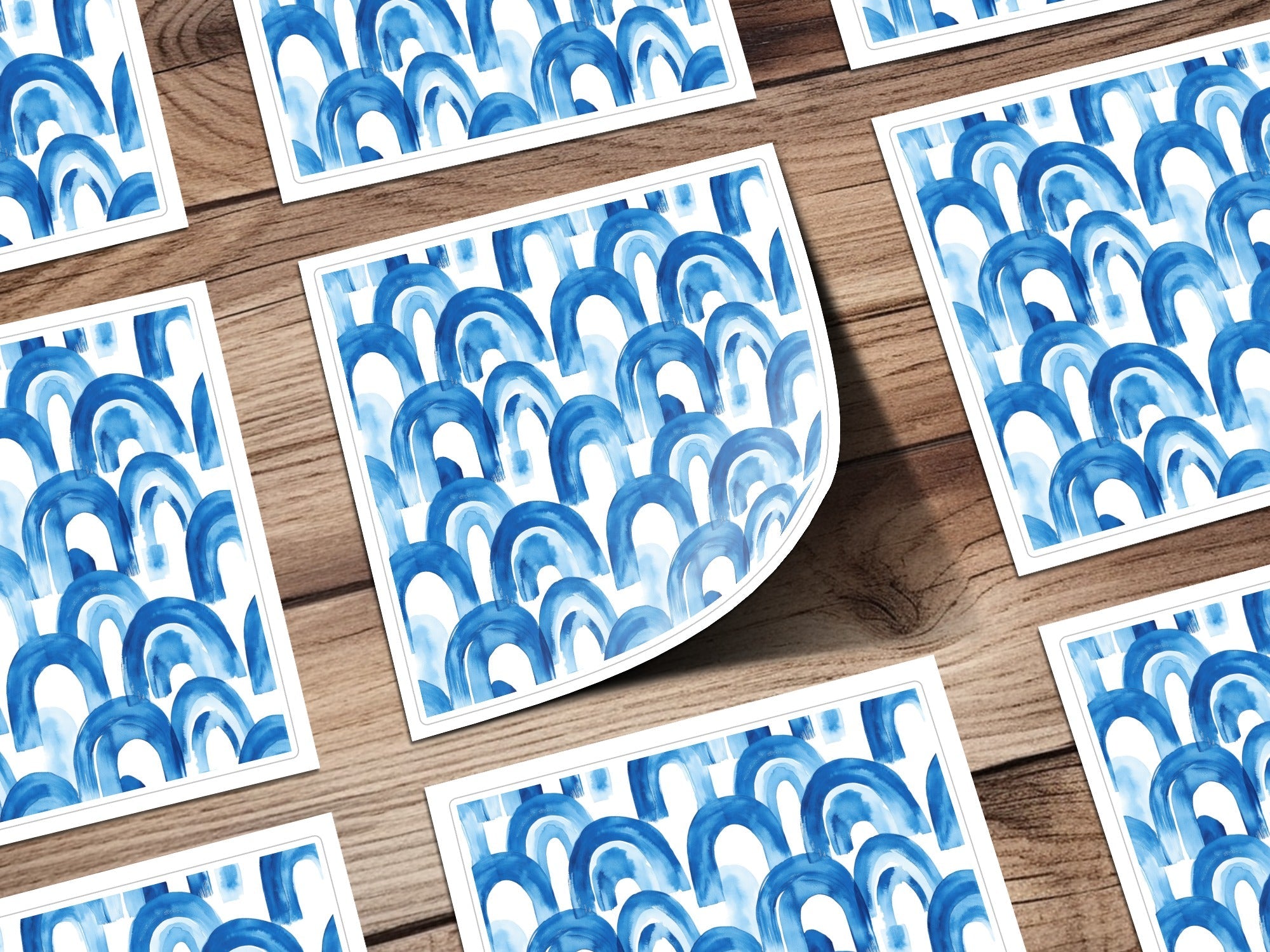 Blue Shibori Seamless Watercolor Geometric Pattern, Indigo Ink Digital Paper, Navy Arches Repeat Pattern, Scrapbook Paper, Fabric Design - Moore and Mountain