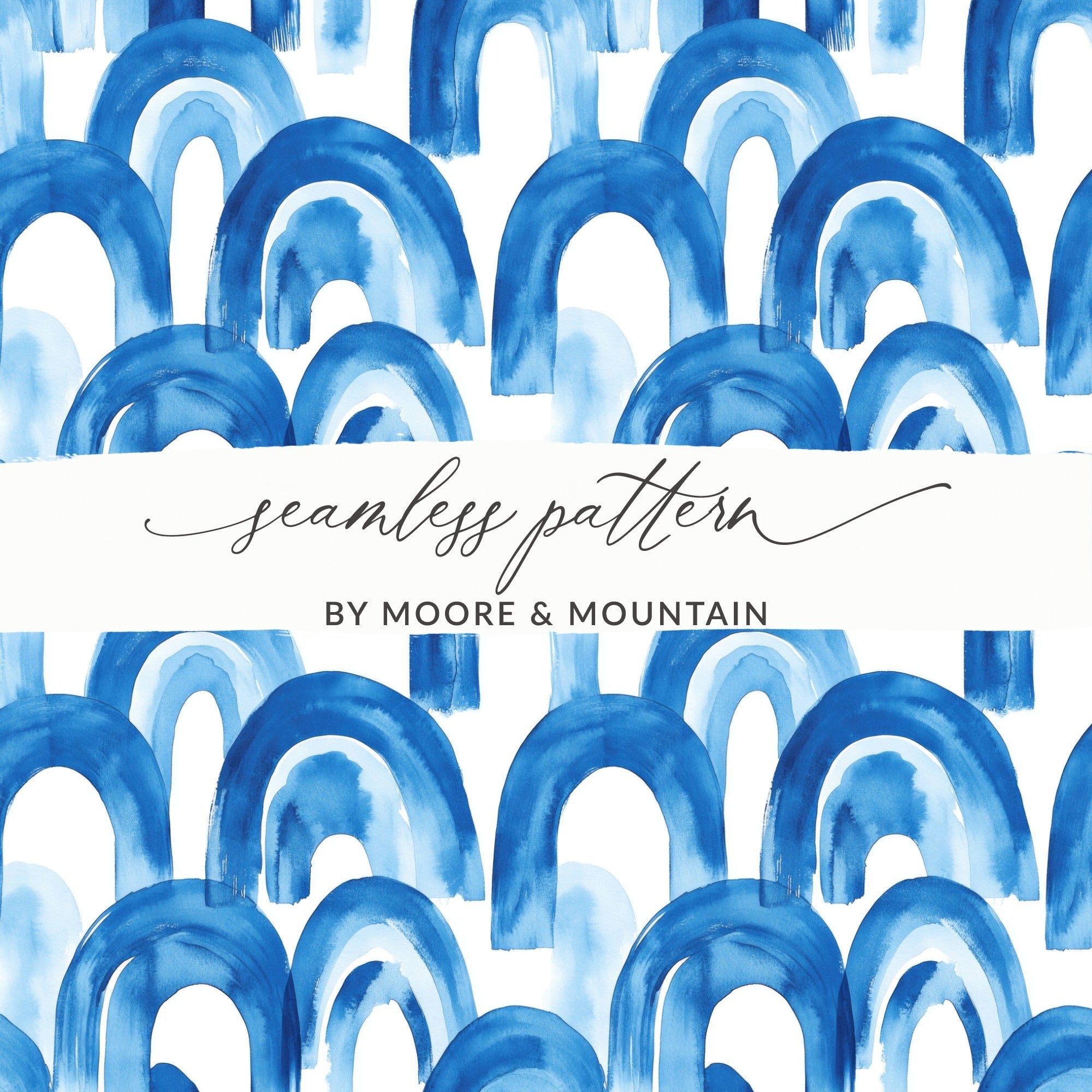 Blue Shibori Seamless Watercolor Geometric Pattern, Indigo Ink Digital Paper, Navy Arches Repeat Pattern, Scrapbook Paper, Fabric Design - Moore and Mountain