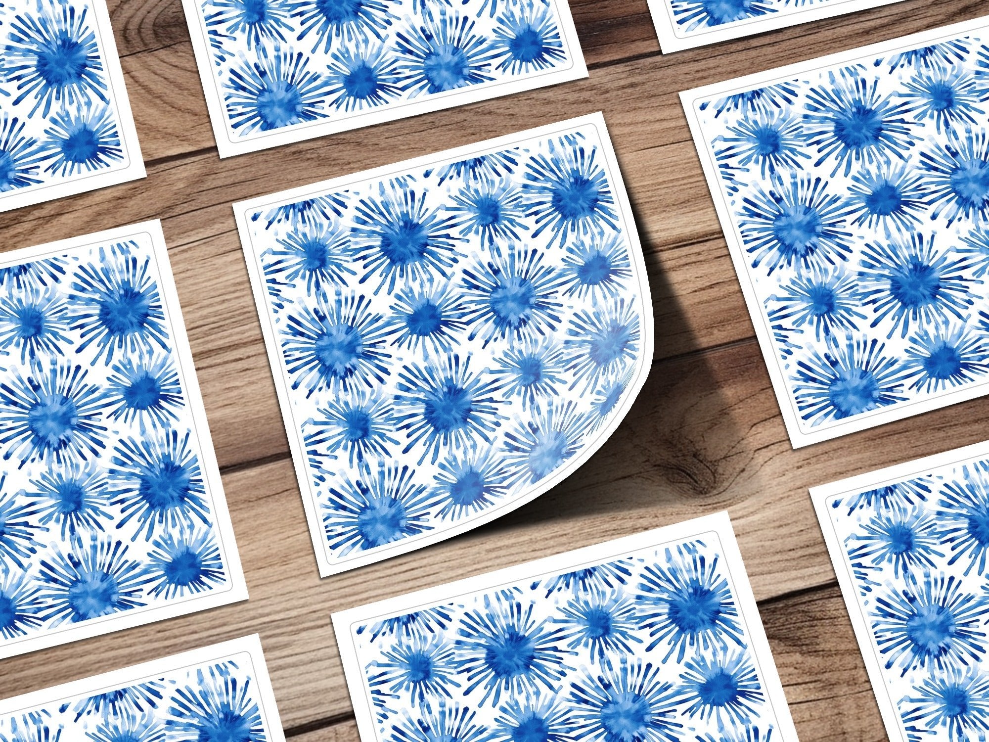 Blue Shibori Seamless Watercolor Geometric Pattern, Indigo Ink Digital Paper, Repeat Fabric Design, Texture Background - Moore and Mountain