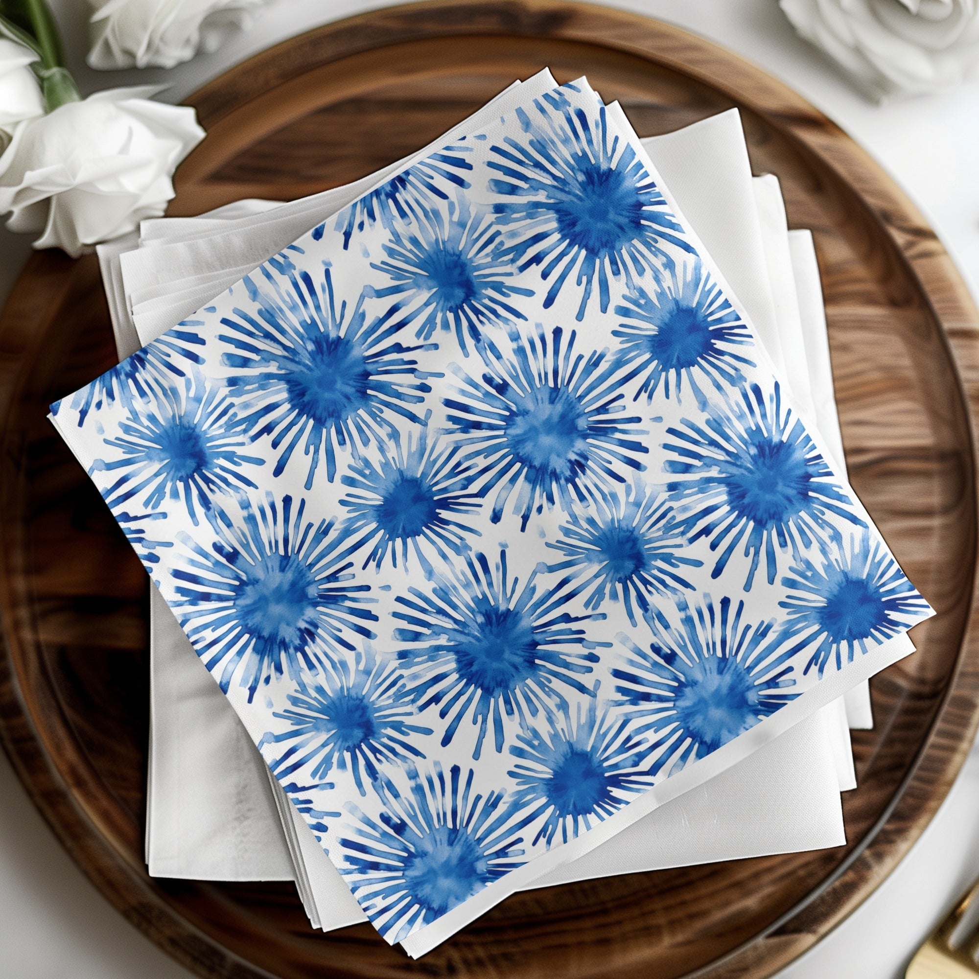 Blue Shibori Seamless Watercolor Geometric Pattern, Indigo Ink Digital Paper, Repeat Fabric Design, Texture Background - Moore and Mountain