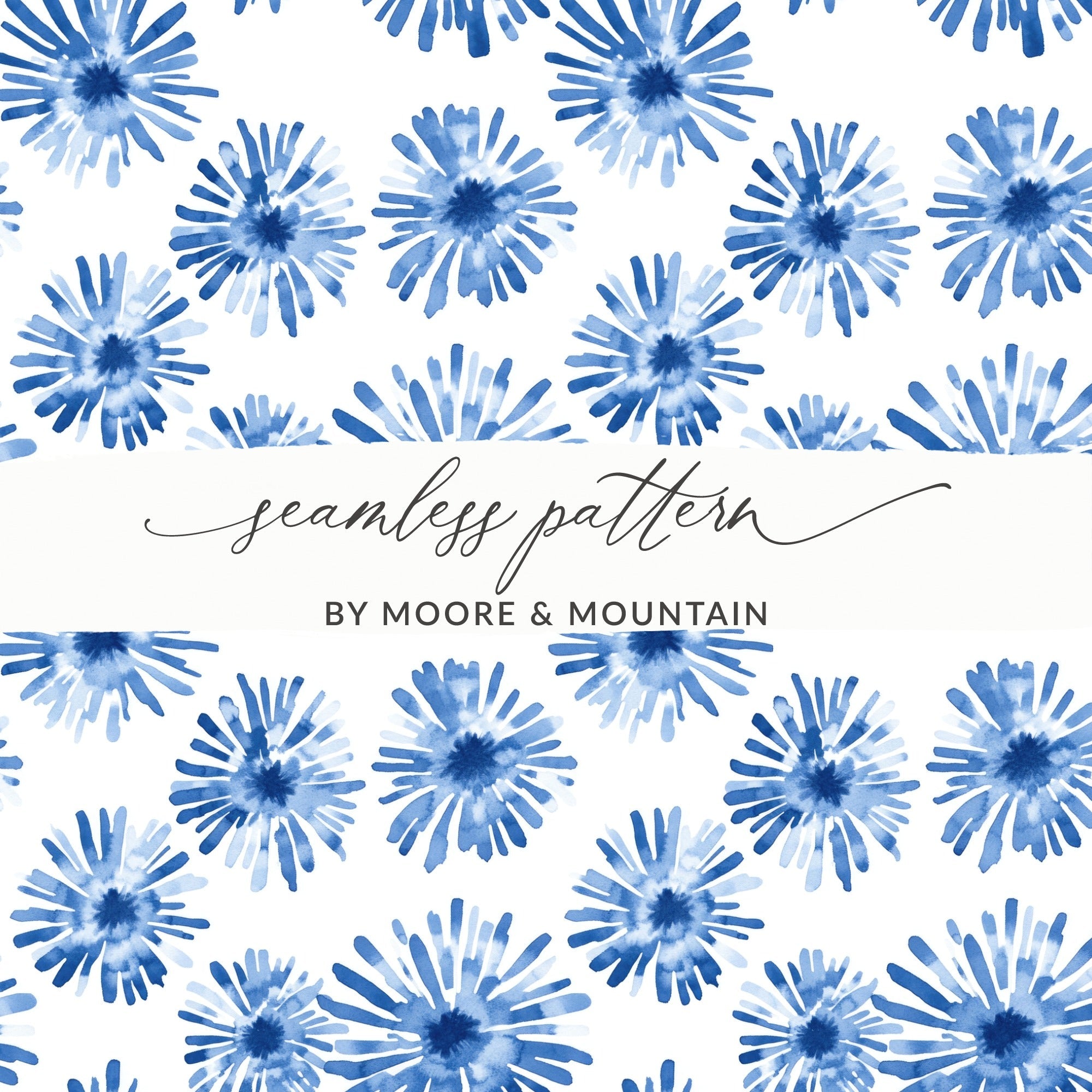 Blue Shibori Seamless Watercolor Geometric Pattern, Indigo Ink Digital Print, Modern Indigo Fabric Design - Moore and Mountain