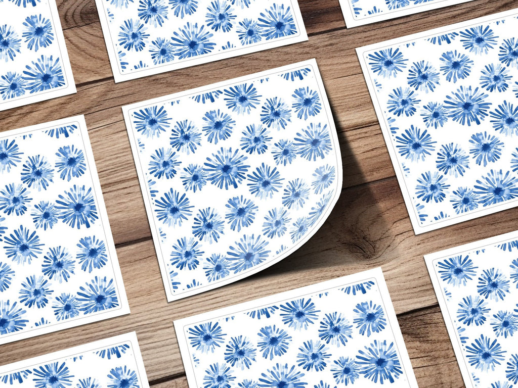 Blue Shibori Seamless Watercolor Geometric Pattern, Indigo Ink Digital Print, Modern Indigo Fabric Design - Moore and Mountain