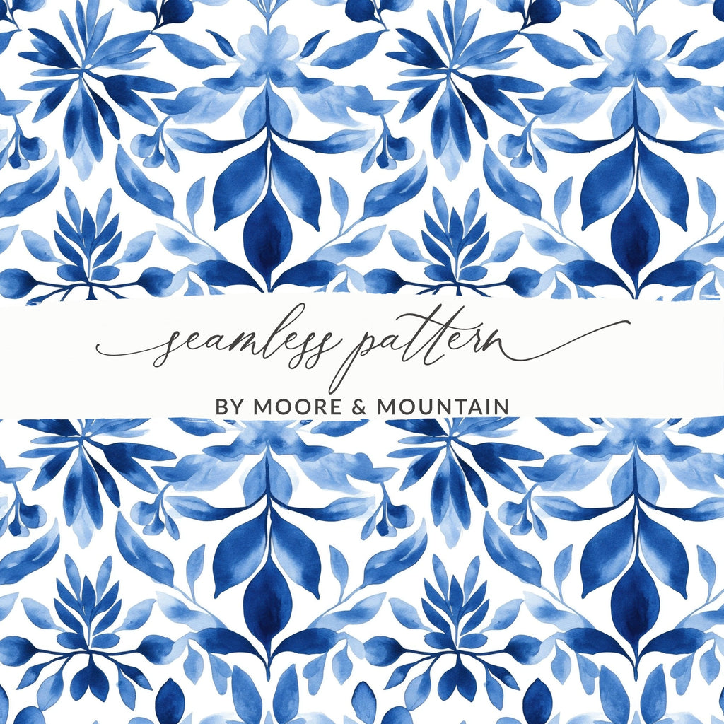 Blue Shibori Seamless Watercolor Geometric Pattern, Indigo Ink Texture, Digital Paper, Repeat Pattern, Fabric Design, Digital Download - Moore and Mountain