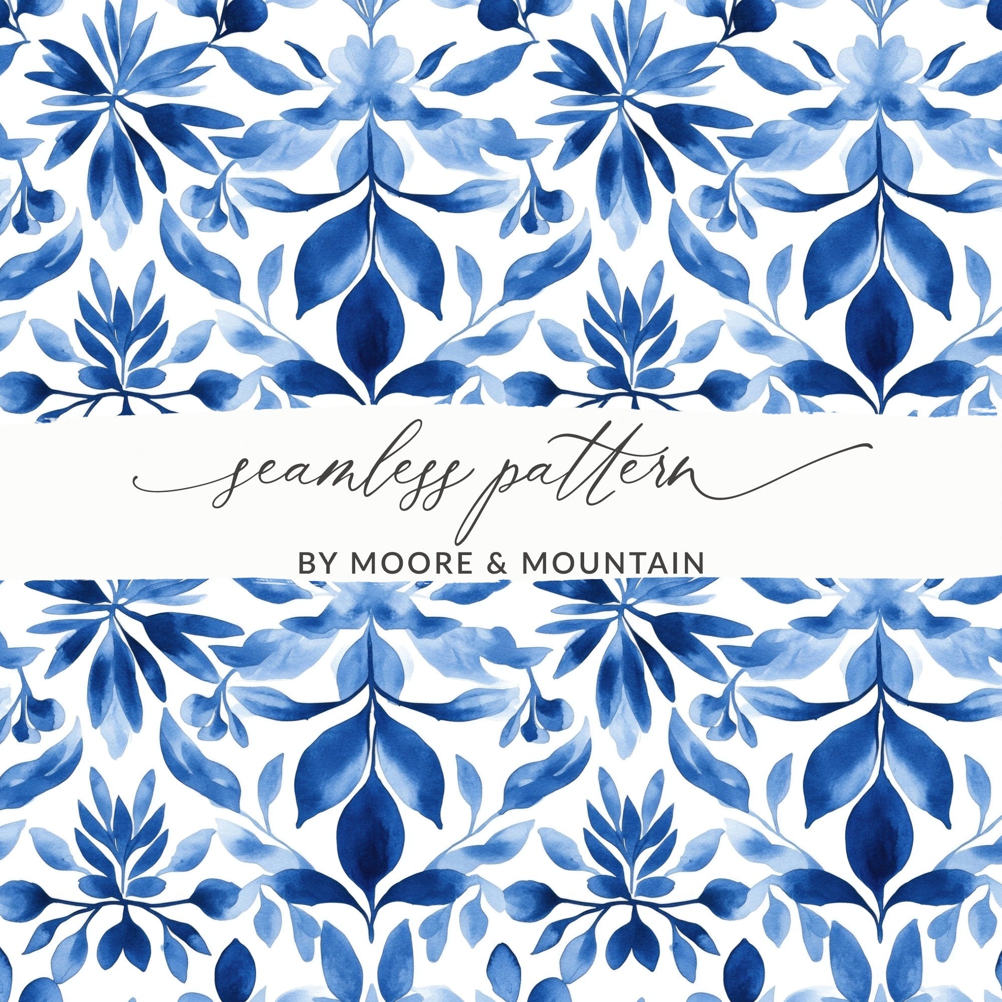 Blue Shibori Seamless Watercolor Geometric Pattern, Indigo Ink Texture, Digital Paper, Repeat Pattern, Fabric Design, Digital Download - Moore and Mountain