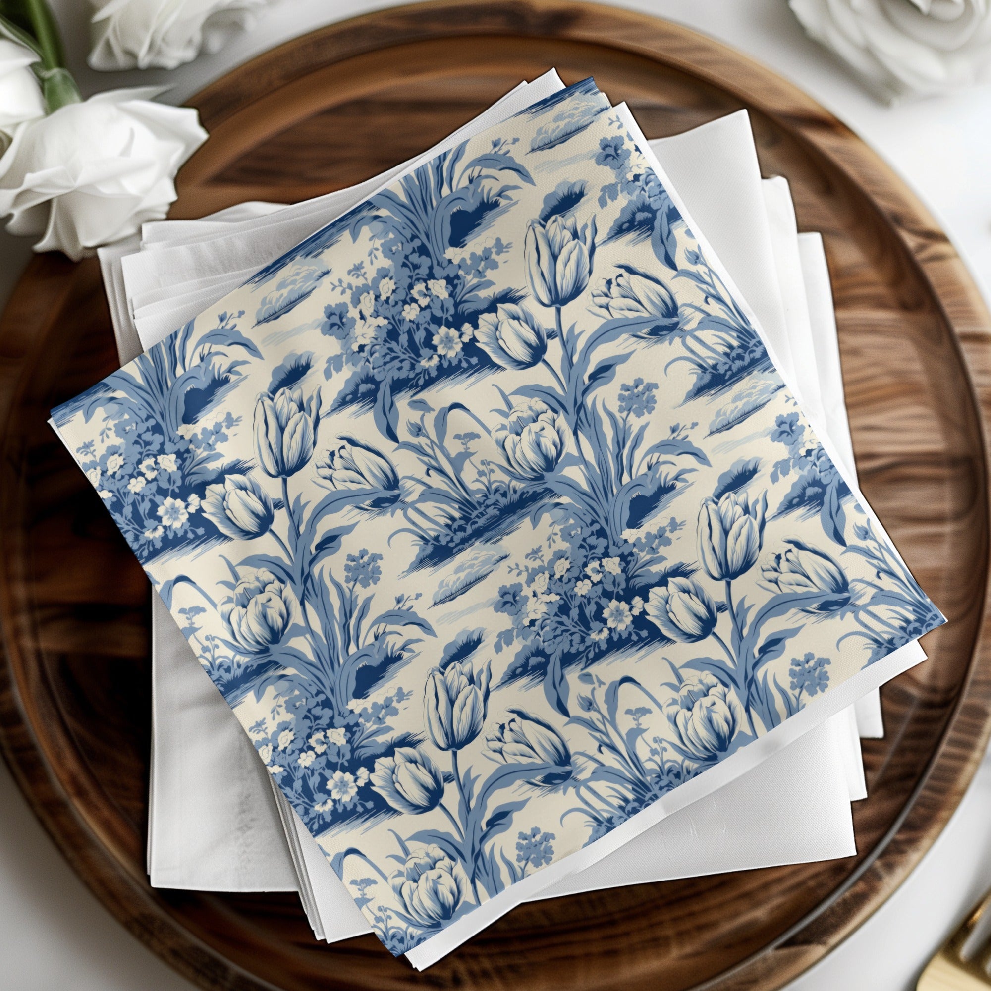 Blue Toile Digital Paper, Floral Toile Pattern, Seamless Pattern, 12x12 JPEG, Digital Download, Fabric Design, Scrapbooking Paper - Moore and Mountain