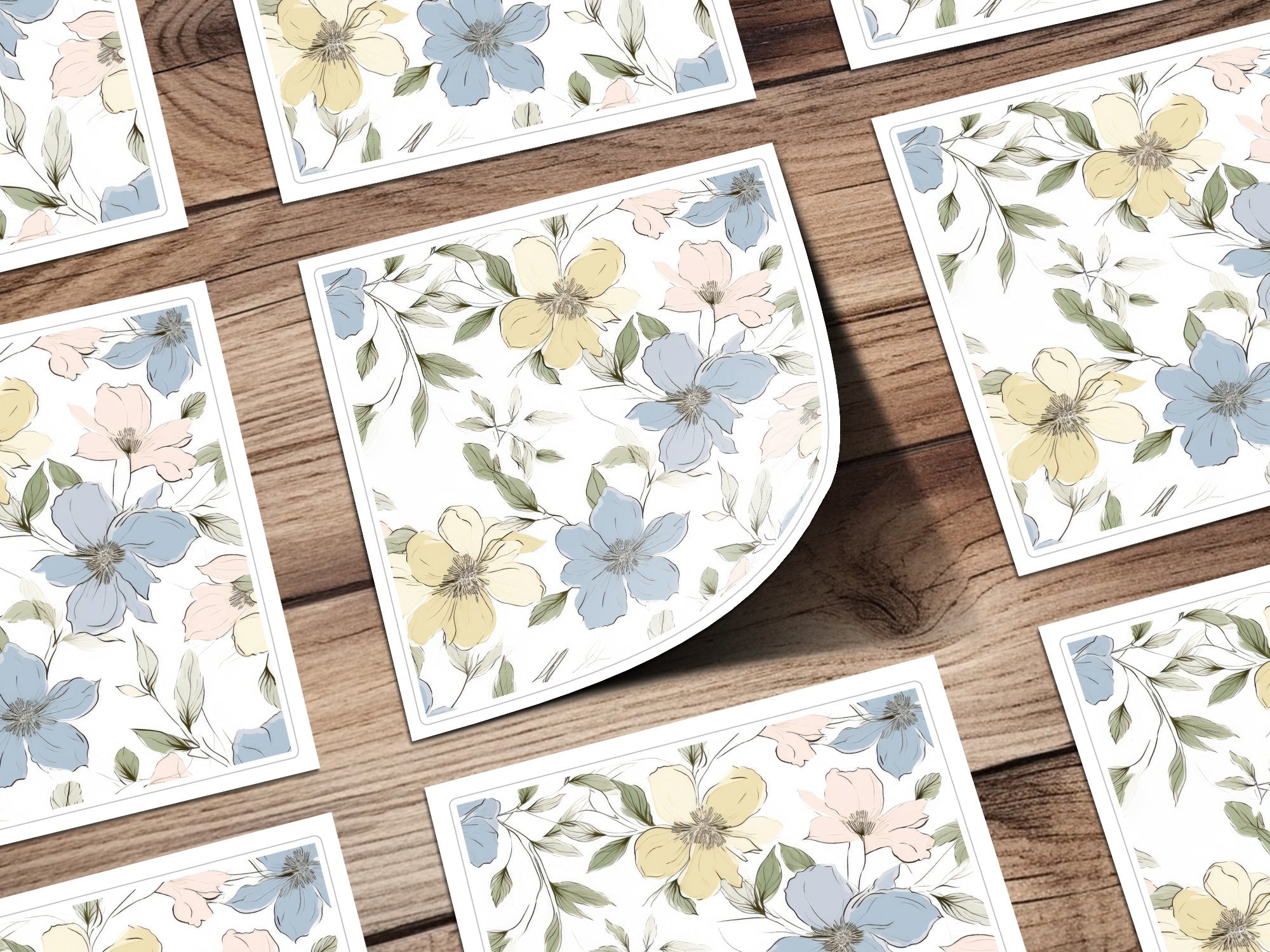 Blue Yellow Floral Pattern Digital Paper, Watercolor Flowers Seamless Print, Elegant Spring Flower Design, Pastel Bloom Image - Moore and Mountain