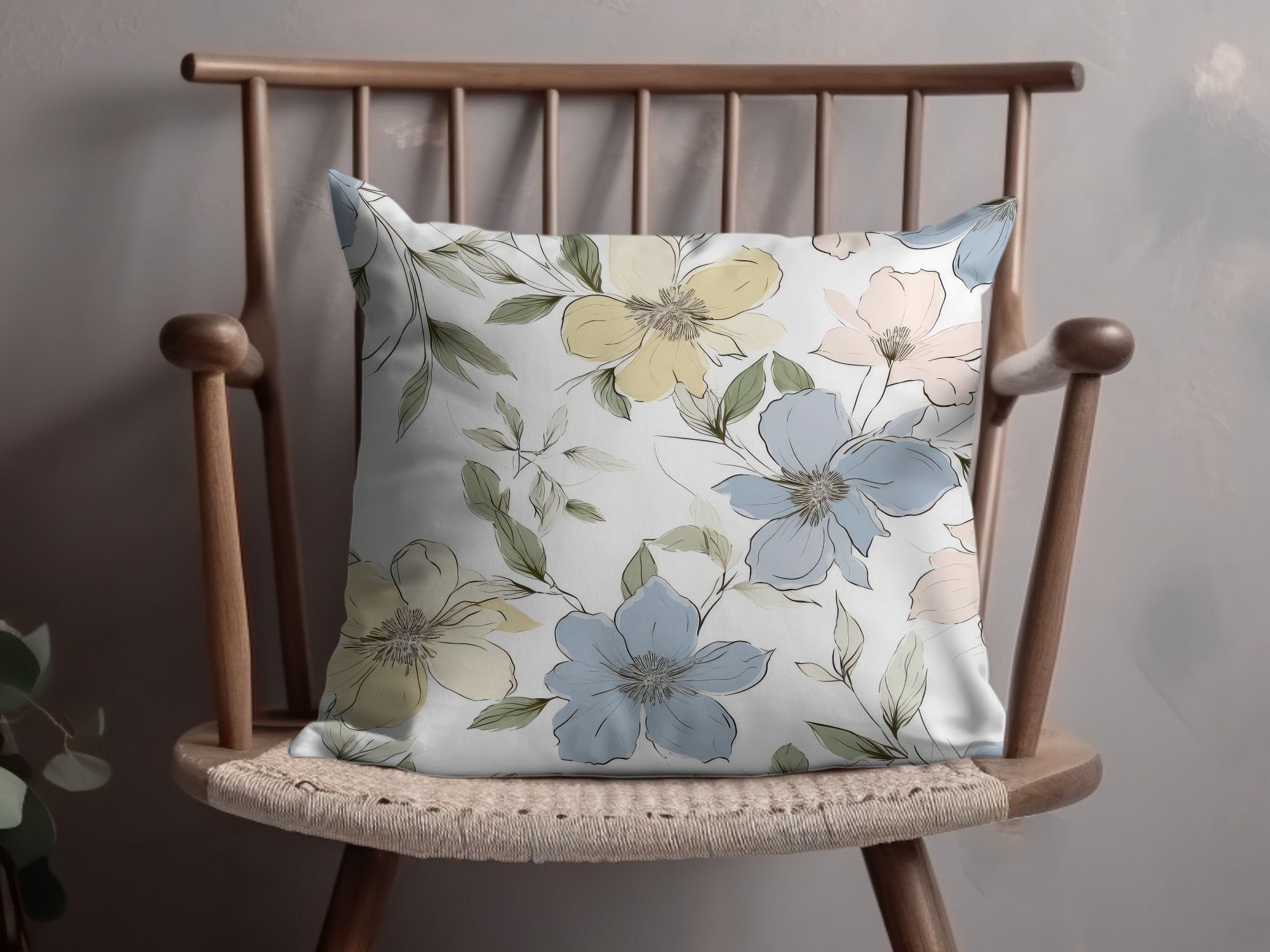 Blue Yellow Floral Pattern Digital Paper, Watercolor Flowers Seamless Print, Elegant Spring Flower Design, Pastel Bloom Image - Moore and Mountain