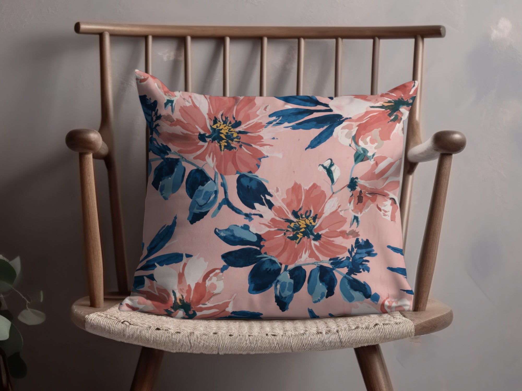 Blush Pink Modern Summer Floral Pattern Blue and Navy - Moore and Mountain