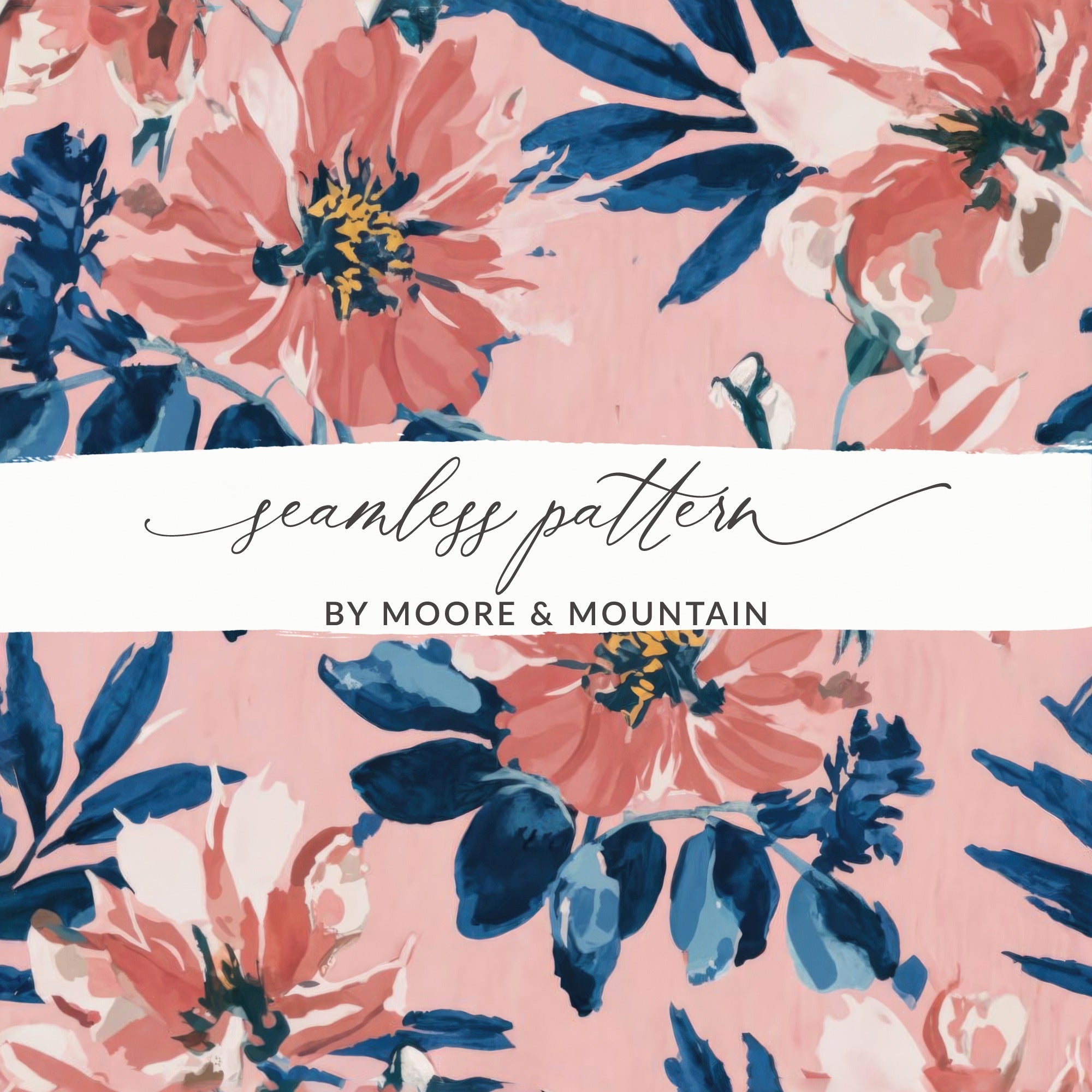 Blush Pink Modern Summer Floral Pattern Blue and Navy - Moore and Mountain