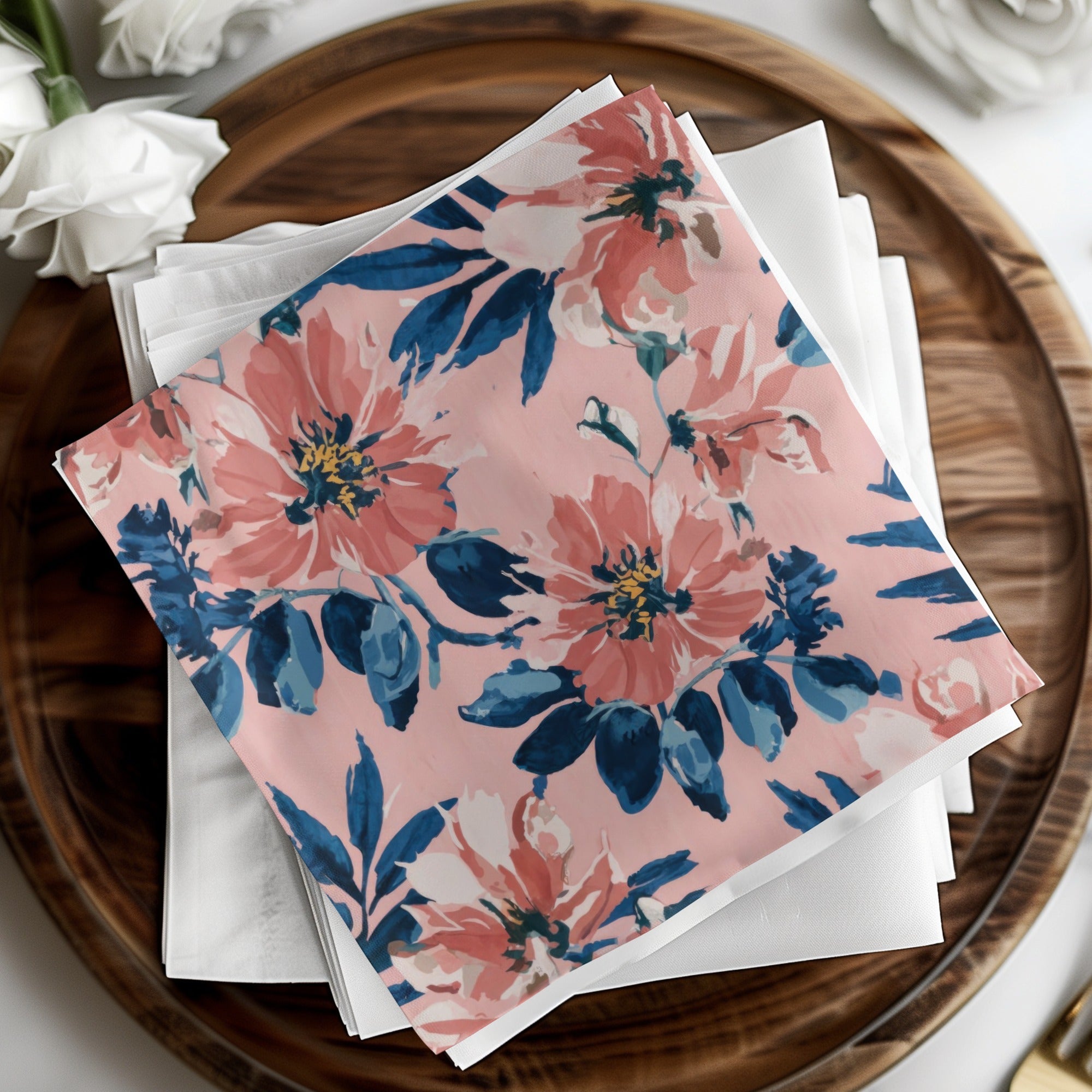 Blush Pink Modern Summer Floral Pattern Blue and Navy - Moore and Mountain