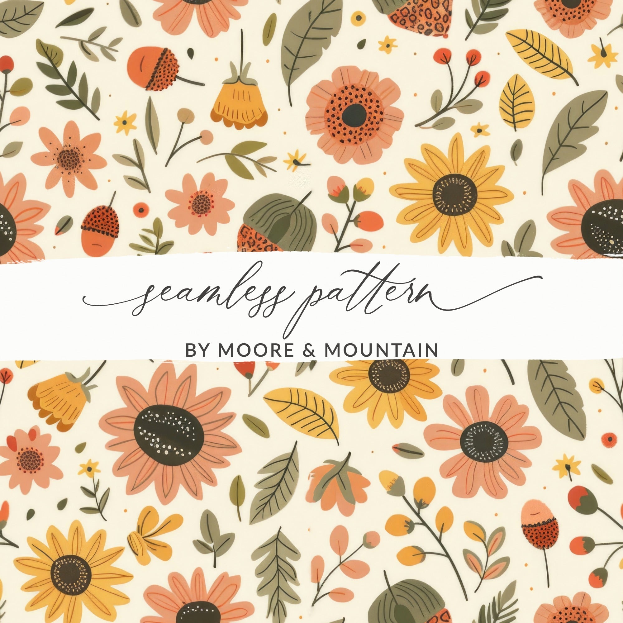 Blush Yellow Autumn Floral Boho Seamless Pattern Digital - Moore and Mountain