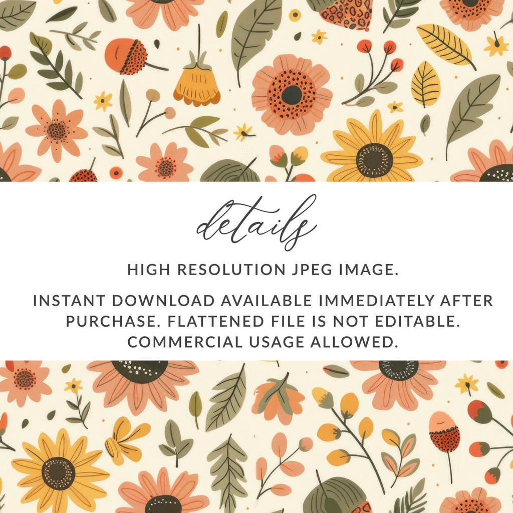 Blush Yellow Autumn Floral Boho Seamless Pattern Digital - Moore and Mountain