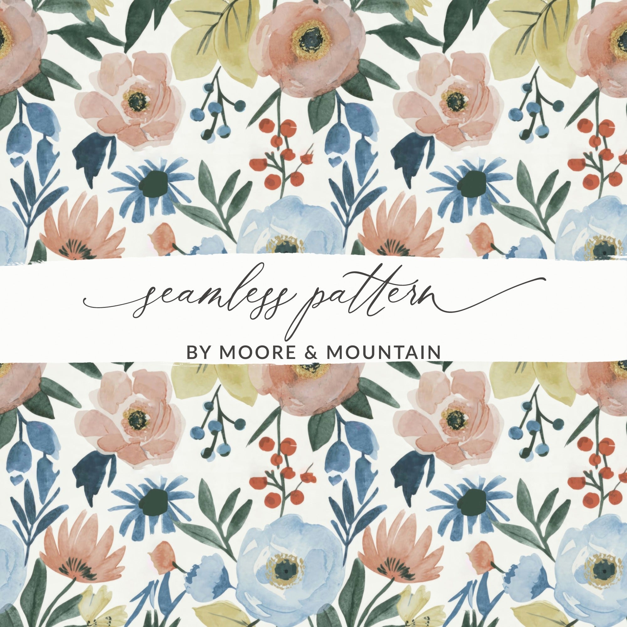 Boho Cottagecore Seamless Light Blue Pattern - Moore and Mountain