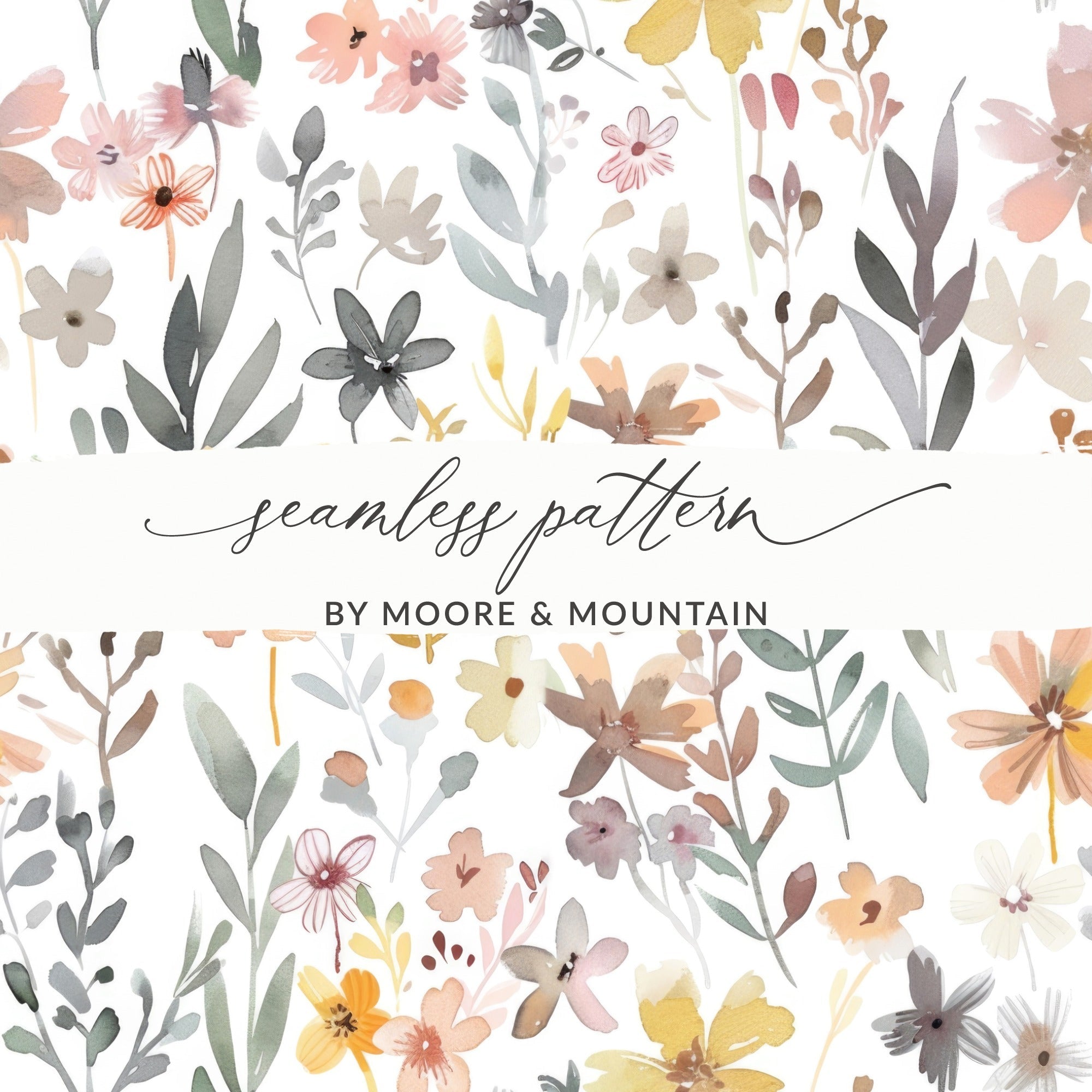 Boho Pink Watercolor Floral Neutral Summer Pattern Digital - Moore and Mountain