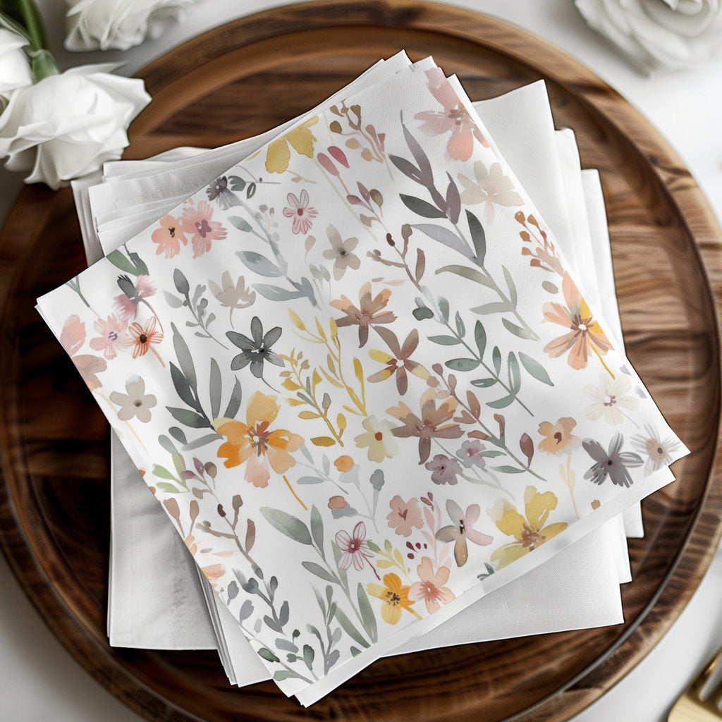 Boho Pink Watercolor Floral Neutral Summer Pattern Digital - Moore and Mountain