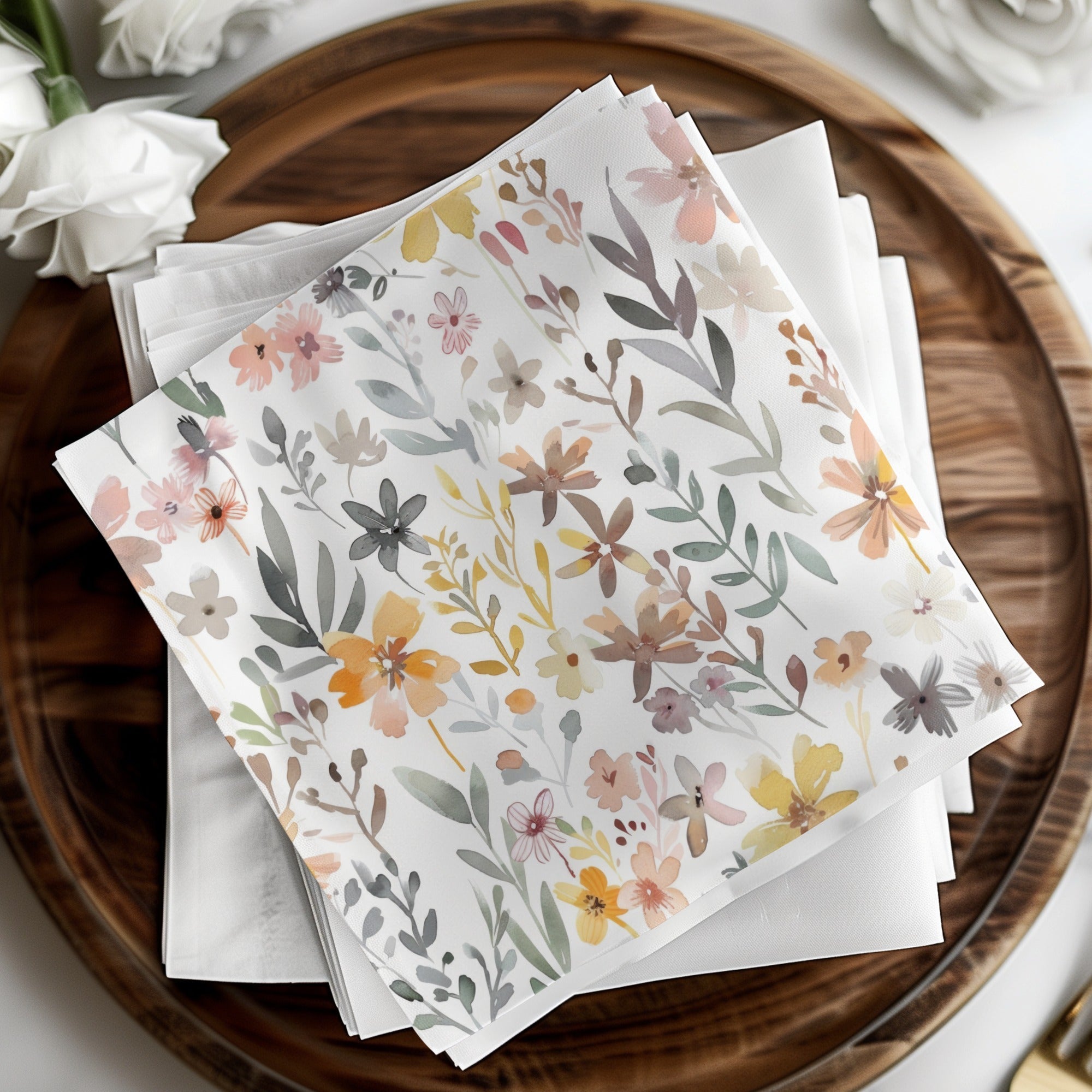 Boho Pink Watercolor Floral Neutral Summer Pattern Digital - Moore and Mountain